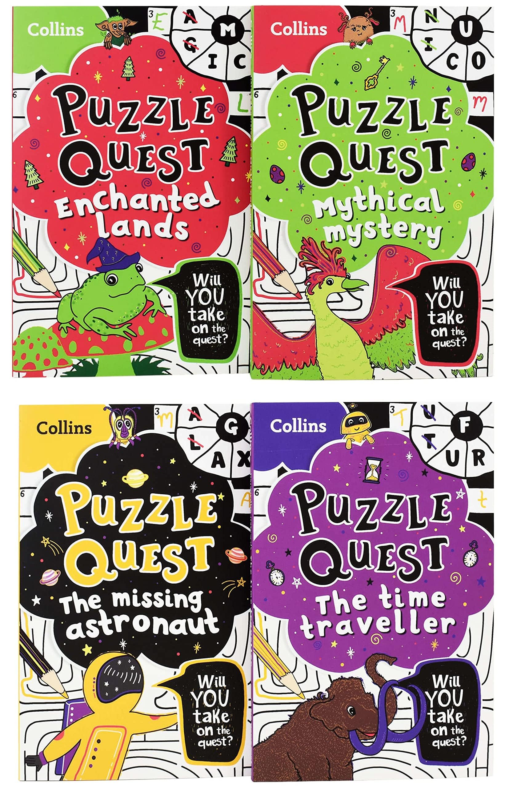 Collins Puzzle Quest 4 Books Collection by Kia Marie Hunt in paperback, featuring colorful cover designs and engaging titles.