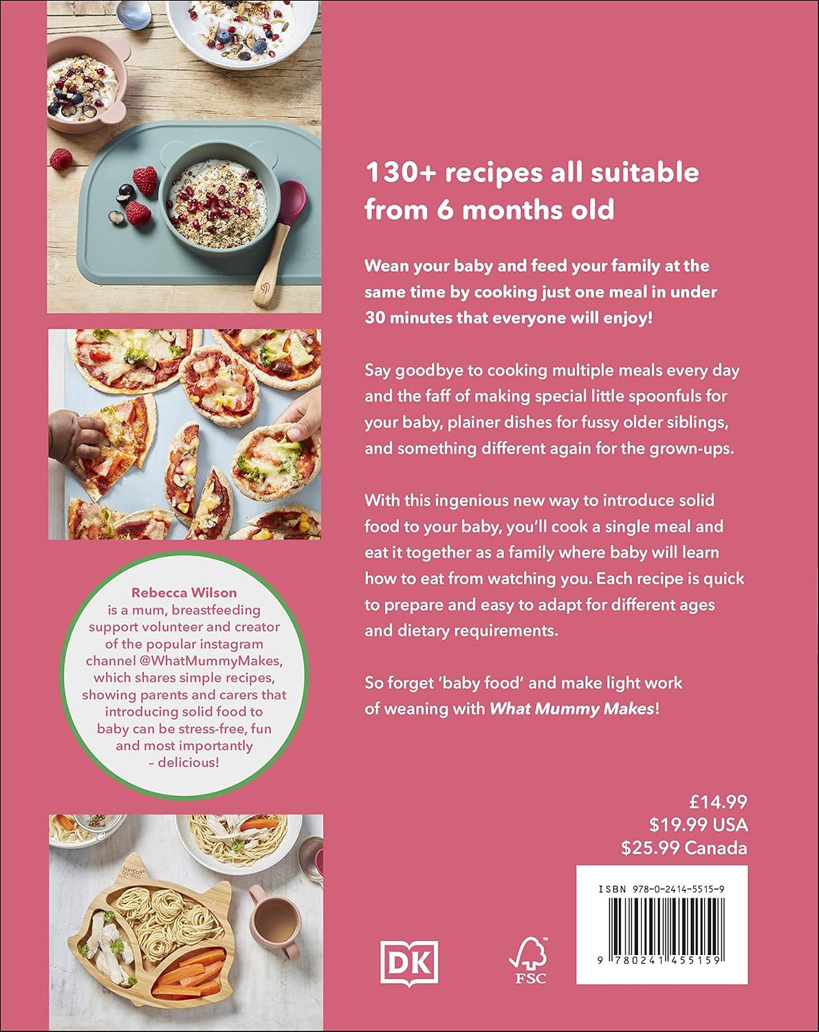 Hardcover of "What Mummy Makes" by Rebecca Wilson, a non-fiction cookbook for busy parents and babies, with colorful illustrations.