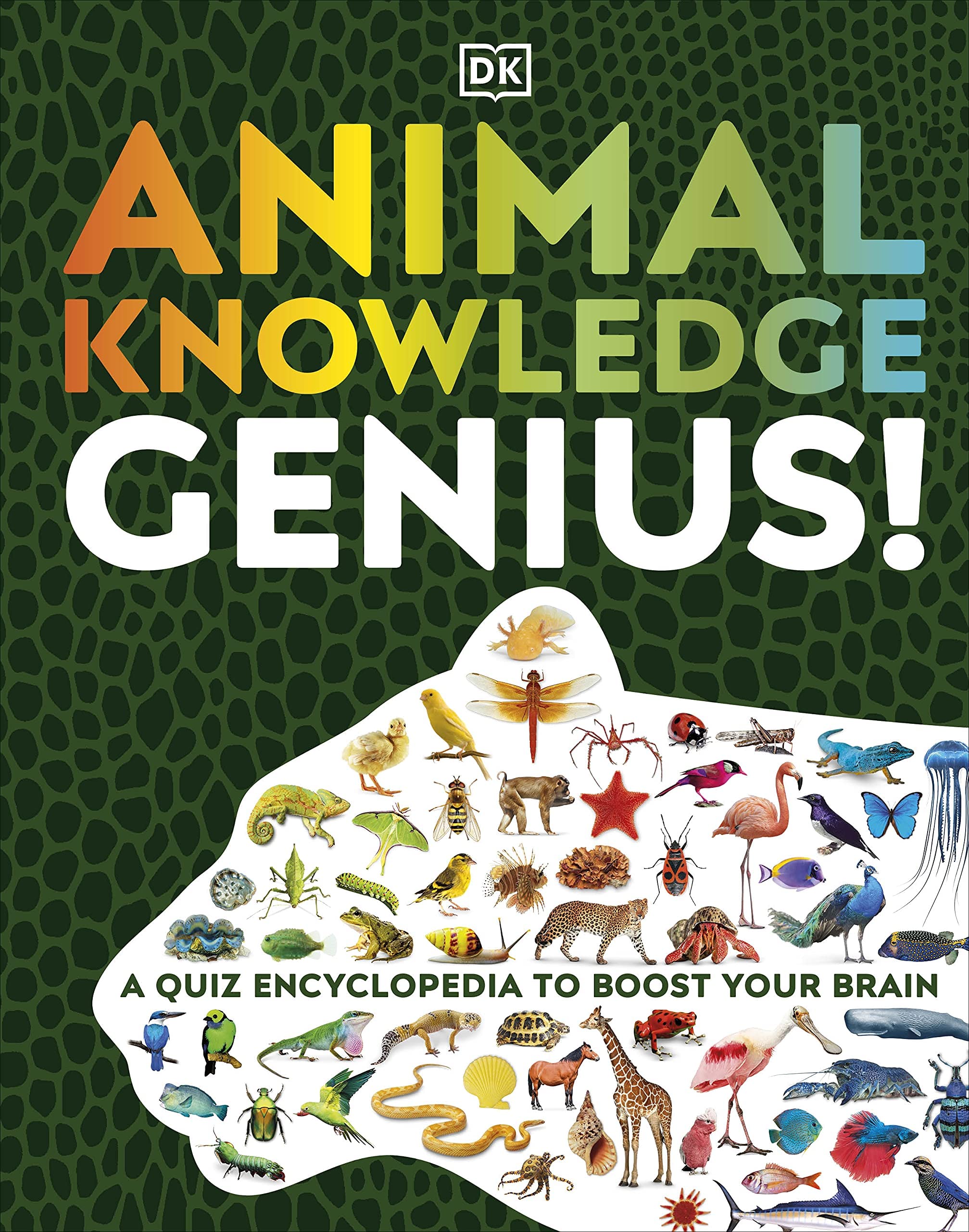 Animal Knowledge Genius Encyclopedia by D.K. Publishing, showcasing a colorful paperback cover filled with illustrations.