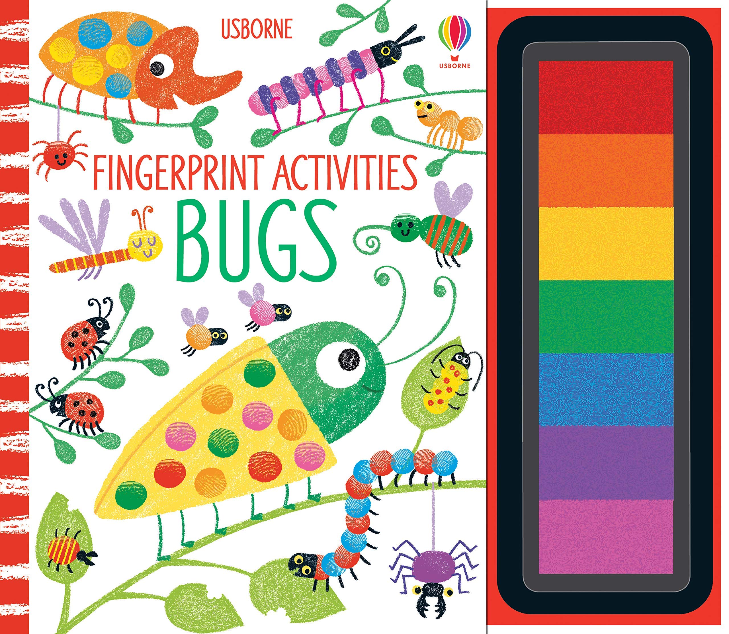 Four paperback books from Usborne Publishing featuring fingerprint activities for kids aged 3-7, displayed together.