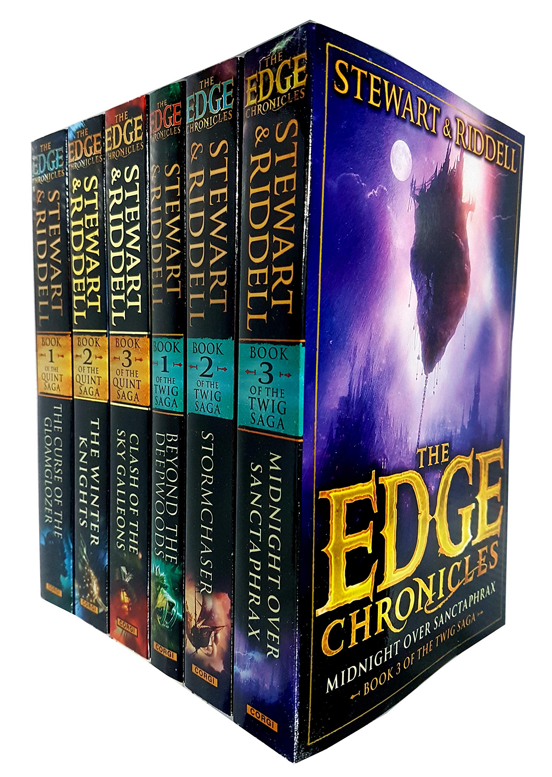 Edge Chronicles paperback collection by Paul Stewart & Chris Riddell, featuring six books for ages 9-12, stacked together.