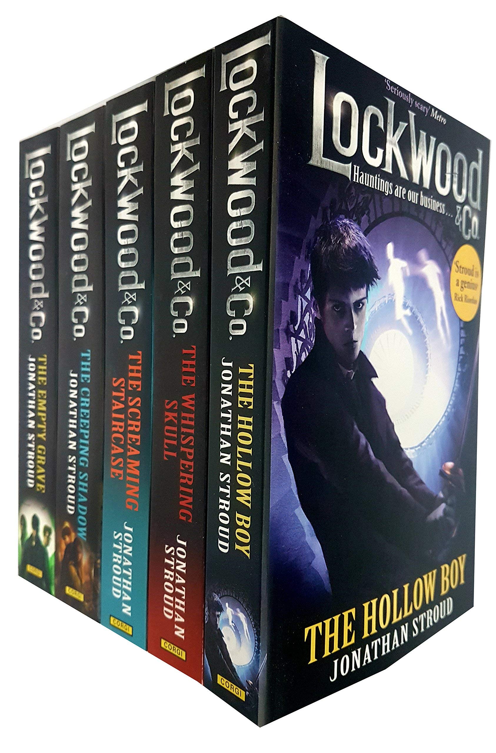 Lockwood and Co book collection by Jonathan Stroud featuring five paperback fiction books for children, published by Corgi.