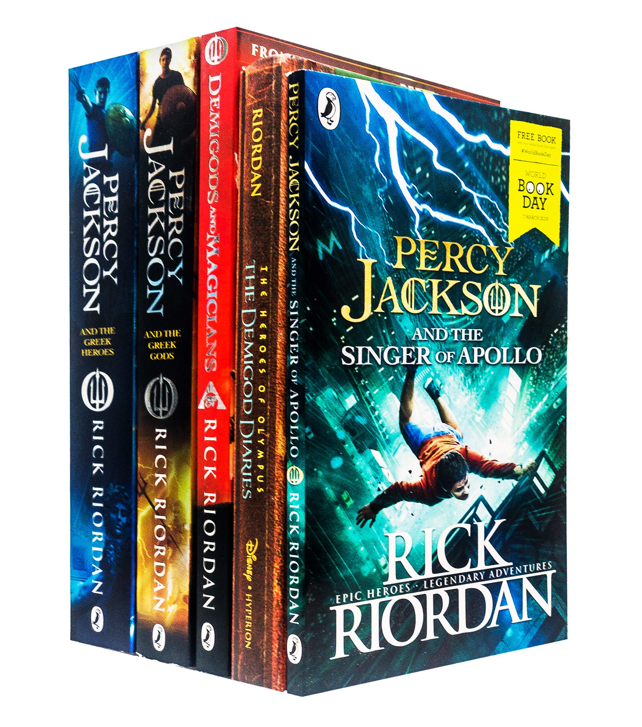 Rick Riordan 5 Books Collection Set in paperback, featuring fantasy fiction with vibrant cover designs.