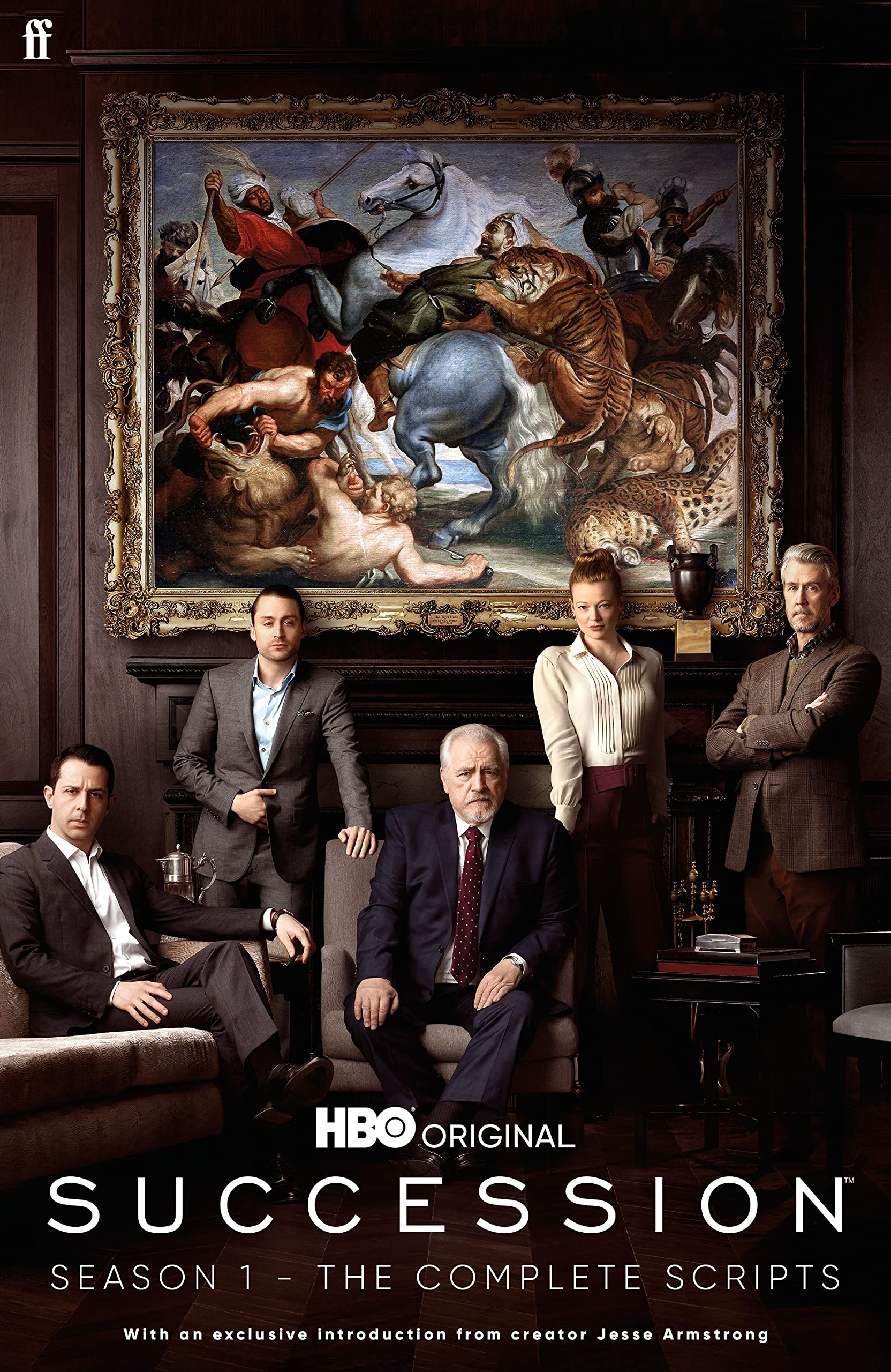 Complete scripts of Succession: Season One by Jesse Armstrong, Faber & Faber paperback with a dark cover design.