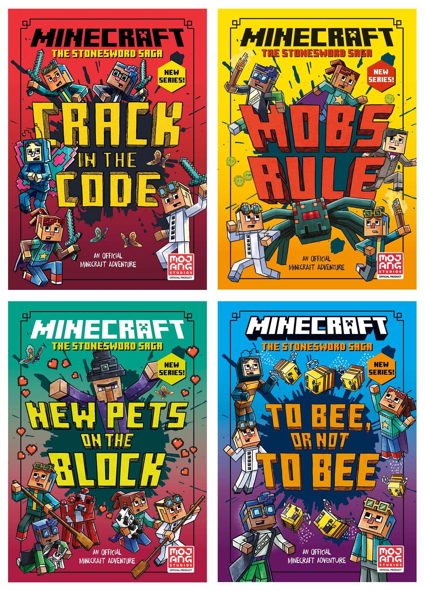 Minecraft The Stonesword Saga 4 book collection set by Nick Eliopulos, featuring colorful covers for ages 5 and up.