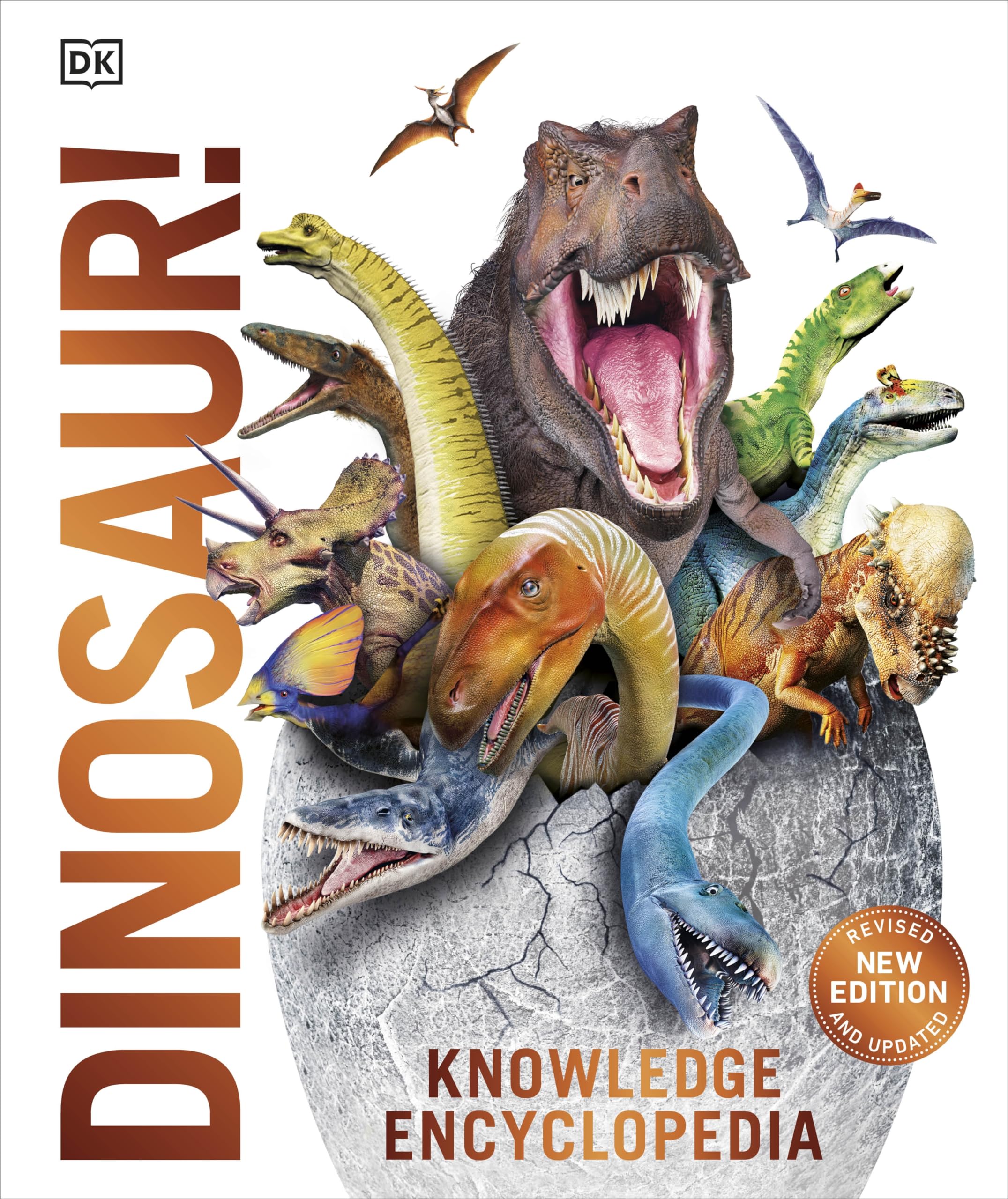 Hardback Knowledge Encyclopedia Dinosaur by DK, featuring colorful illustrations and informative text about dinosaurs.