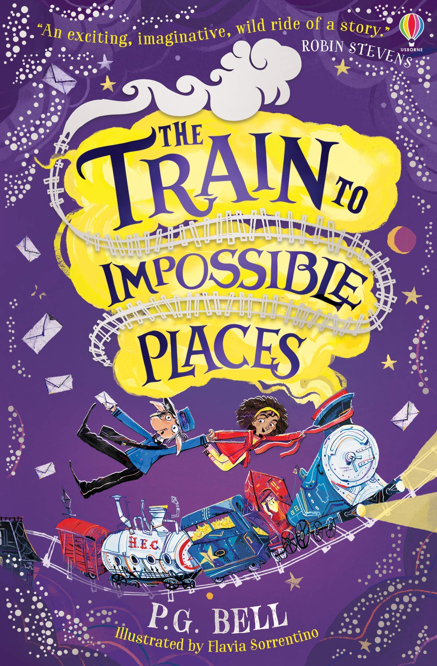 Train to Impossible Places series by P.G. Bell, two paperback books collection for ages 8-12 on a wooden surface.
