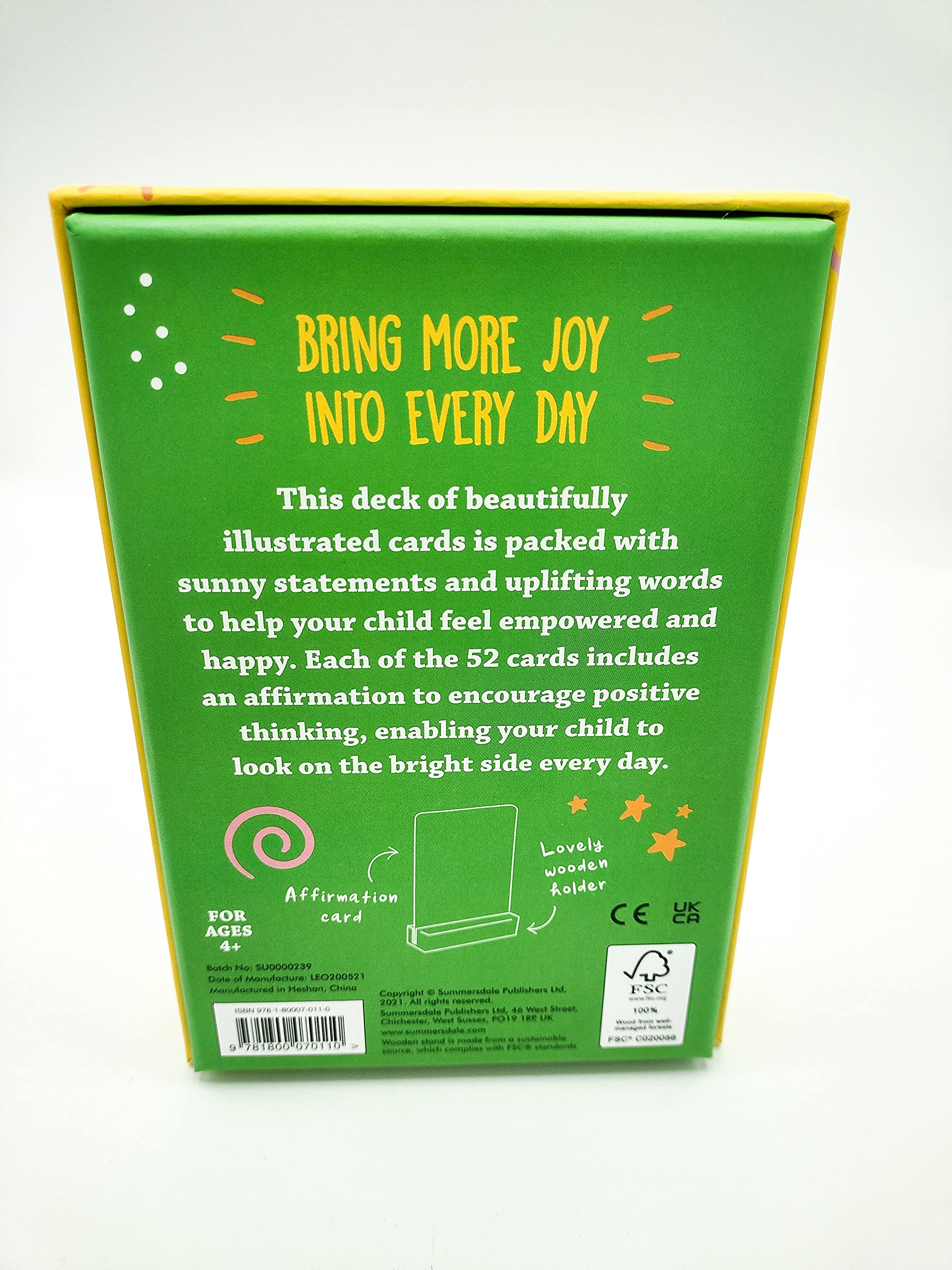 Colorful Happiness Cards for Kids by Summersdale, featuring 52 cheerful designs for ages 3-7 in a paperback format.