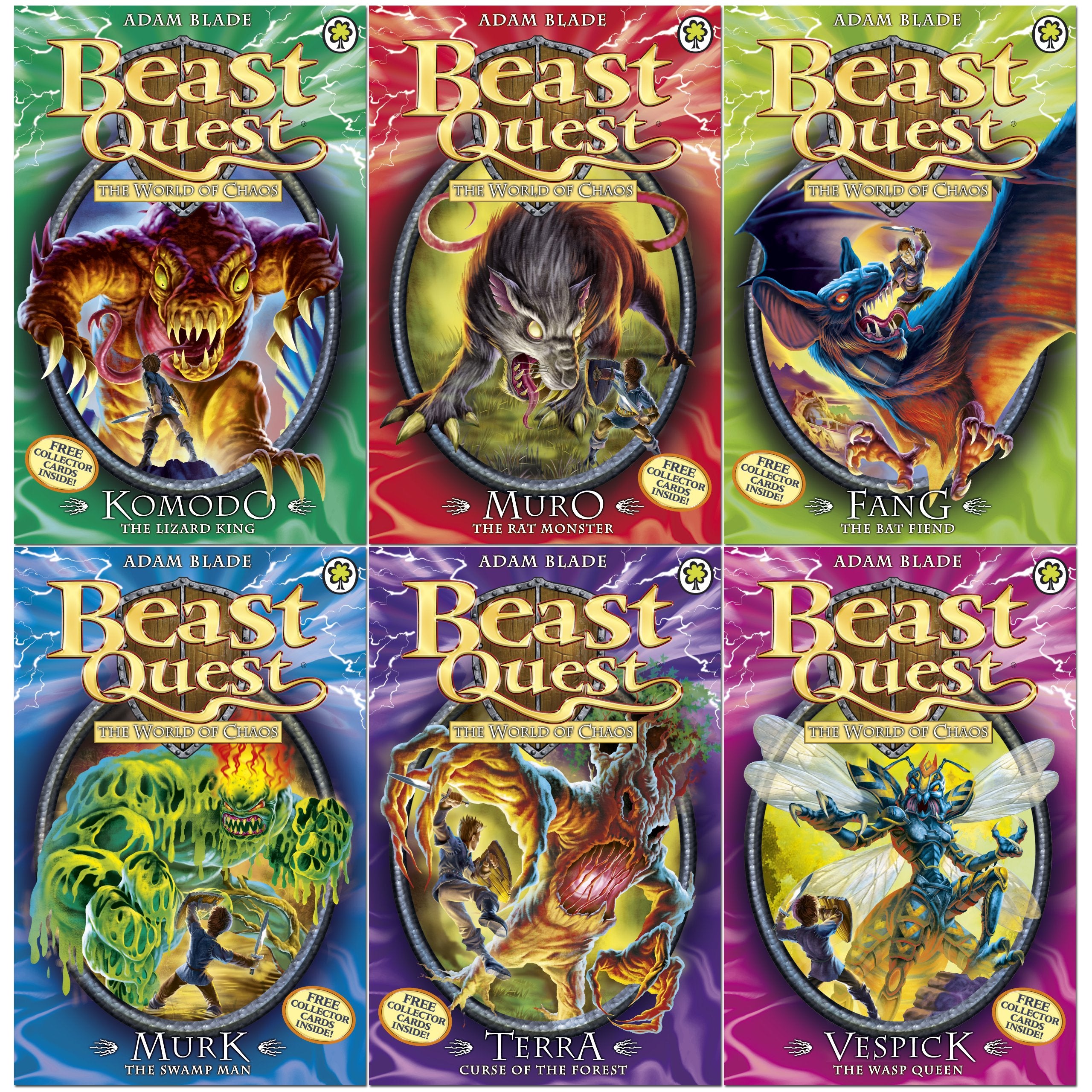 World of Chaos by Adam Blade 6-book collection set for ages 7-9, featuring colorful paperback covers.