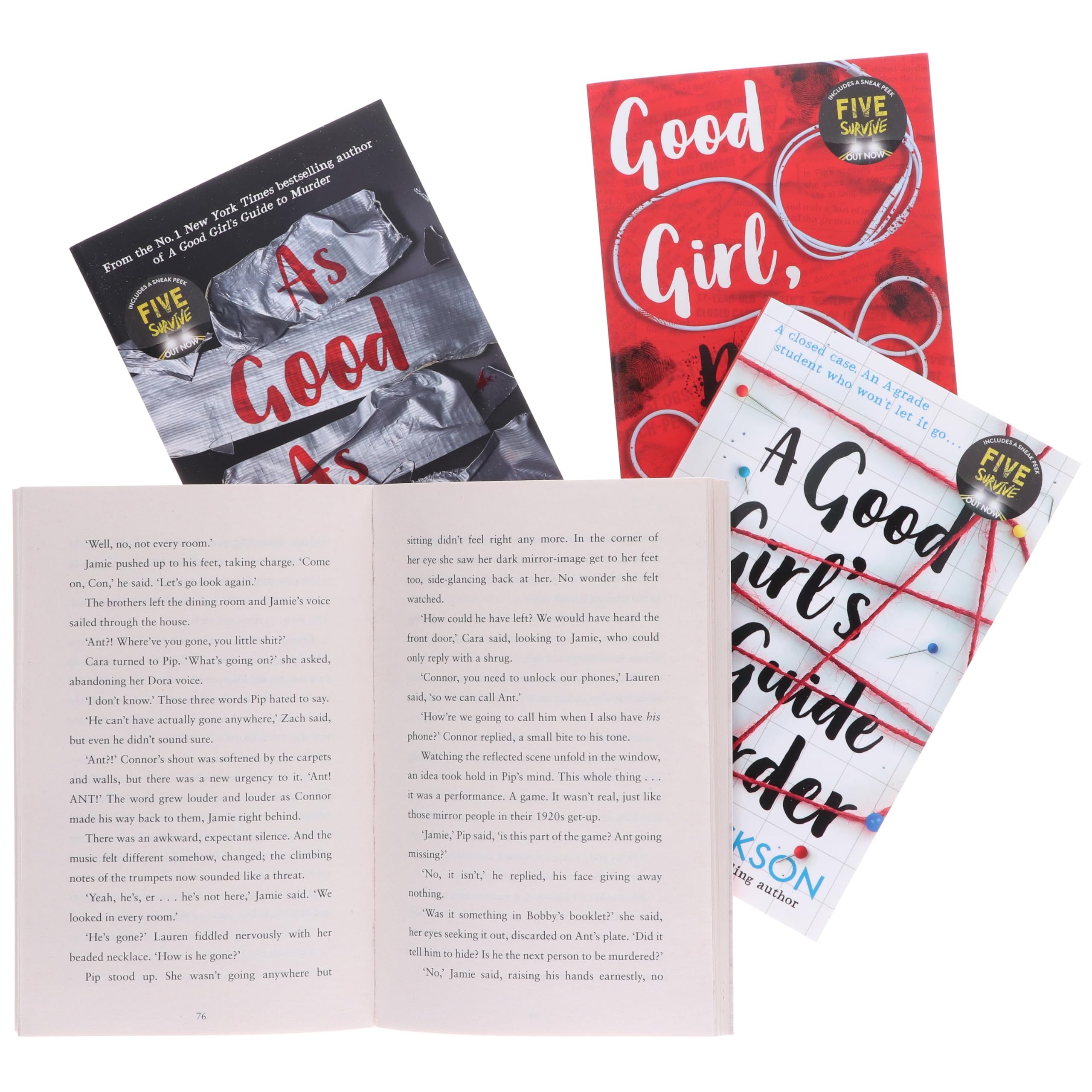 Back cover and spine view of the Holly Jackson A Good Girl's Guide to Murder 4-book YA mystery paperback set