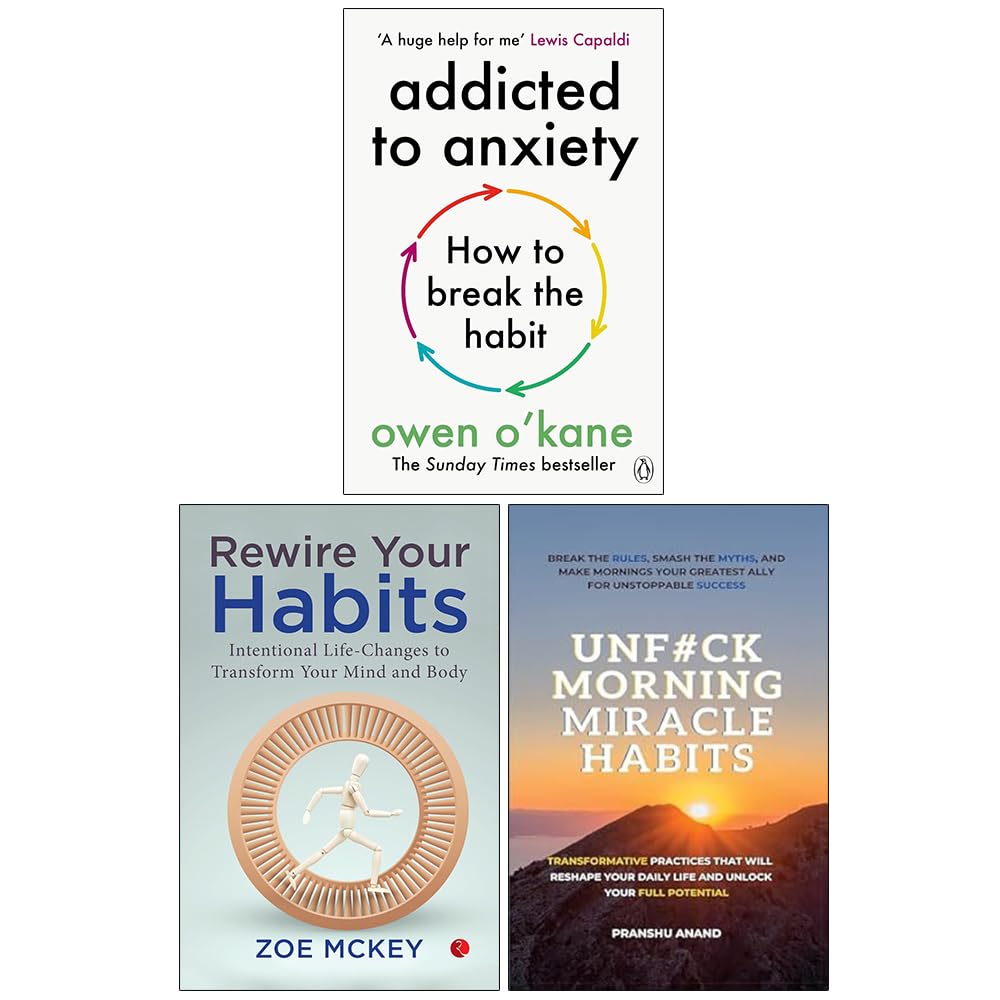 Addicted to Anxiety by Owen O'Kane paperback front cover, part of the 3 book anxiety and habits collection set