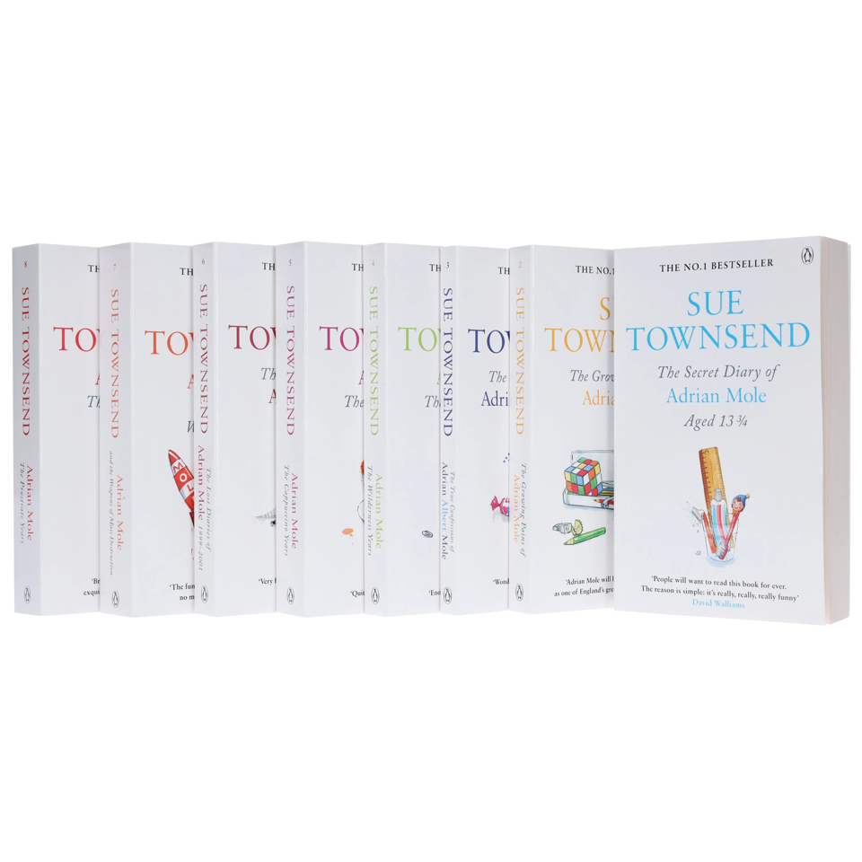 Back cover and synopsis view of the Adrian Mole paperback collection by Sue Townsend