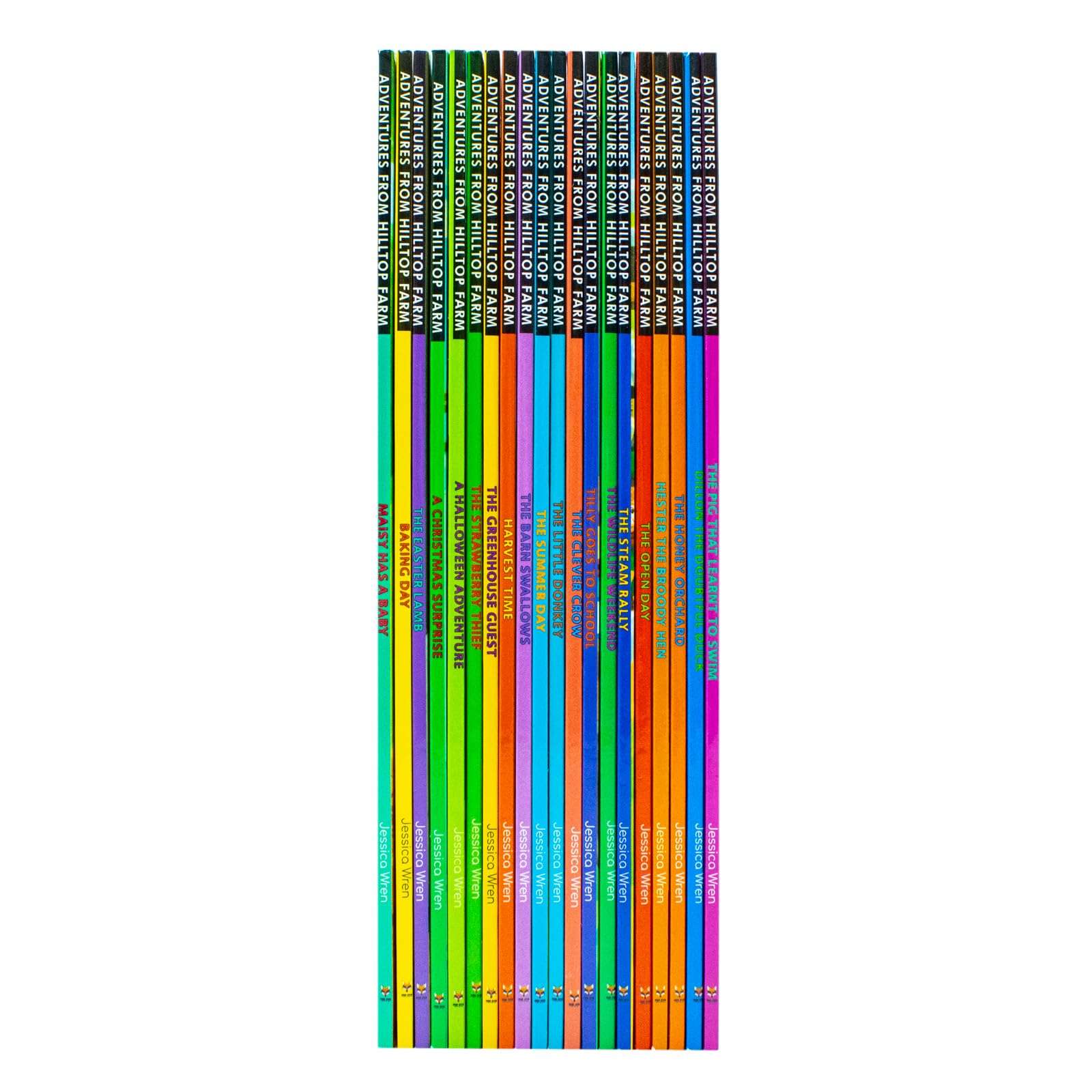 Group of Adventures From Hilltop Farm paperbacks arranged to show their colorful covers