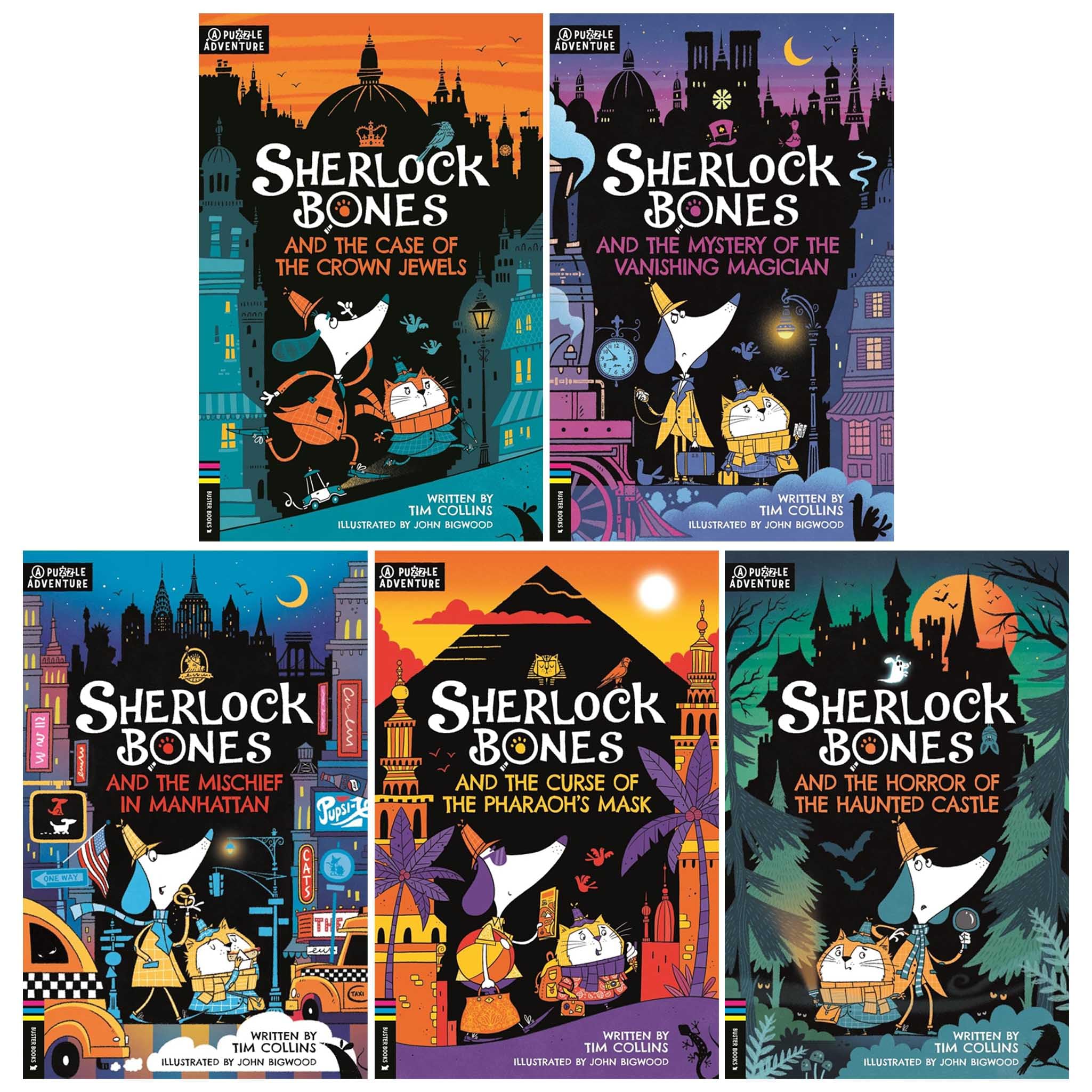 Adventures of Sherlock Bones 5 book paperback set - back cover with series description and age range