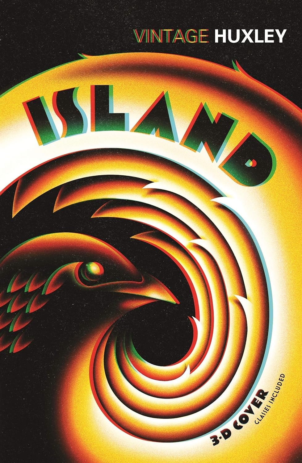 Close-up of an inside page spread from one of the Aldous Huxley paperback titles in this set