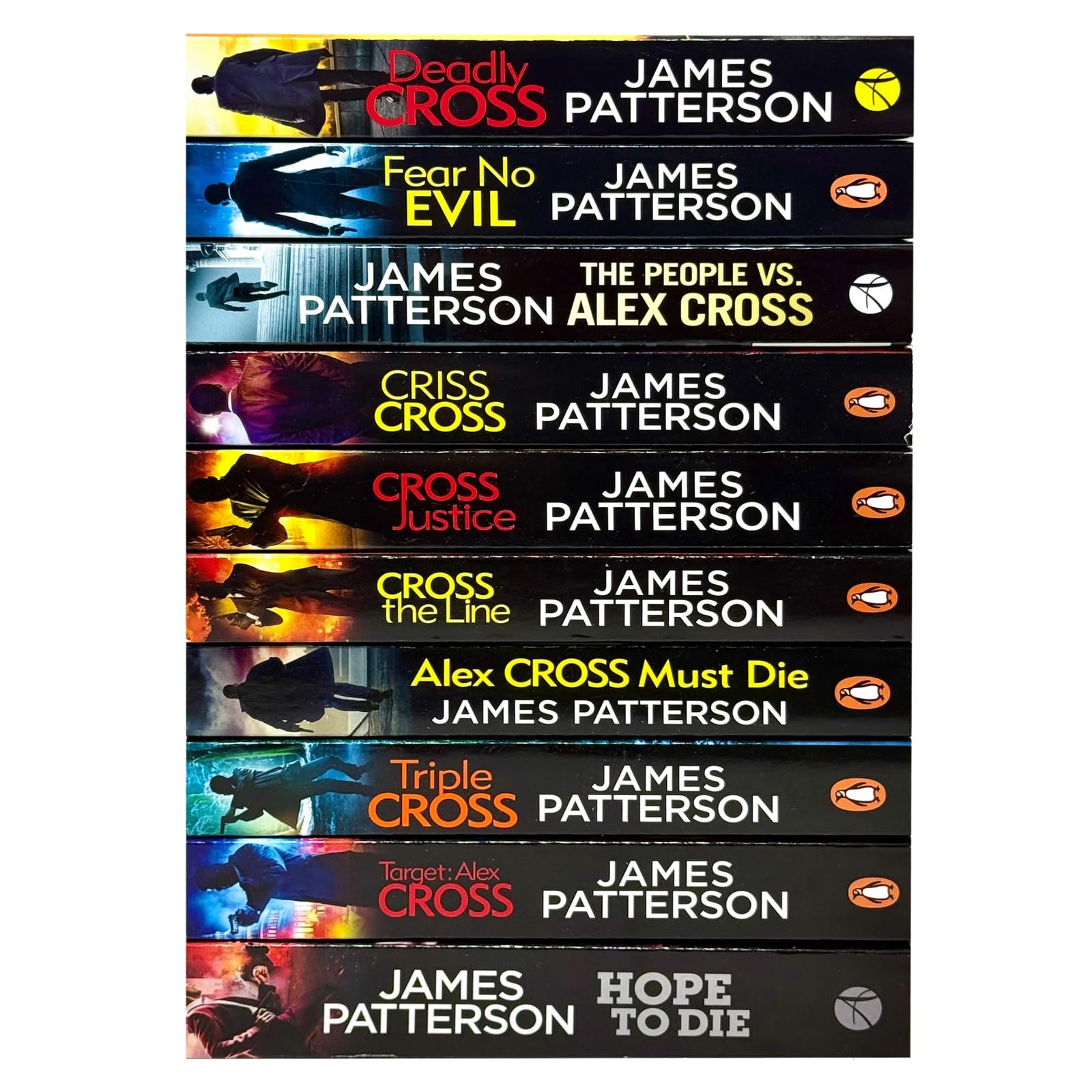 The full 10-paperback Alex Cross Series set by James Patterson fanned out, showing individual covers including Hope to Die and Fear No Evil.