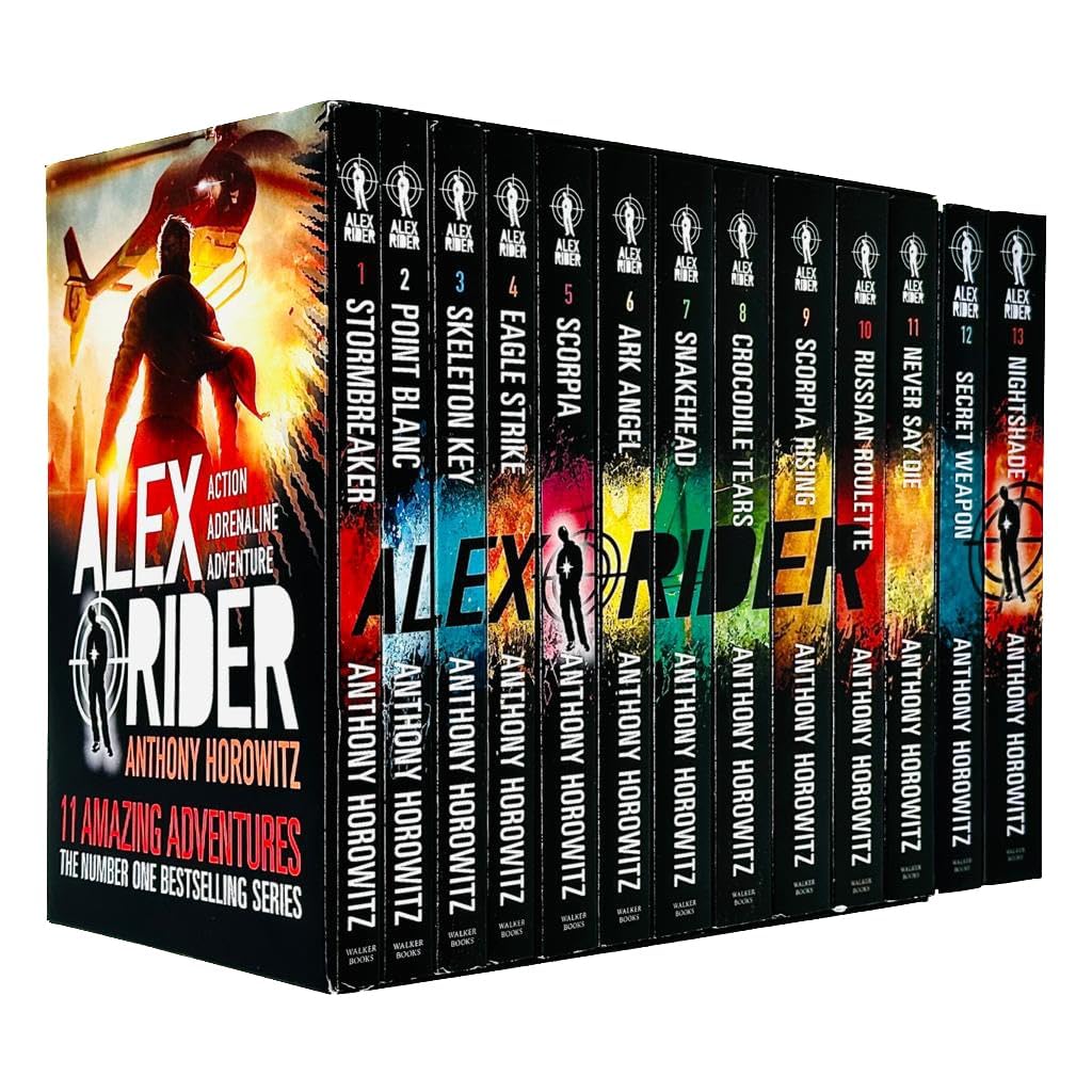 Close-up of the front covers including Stormbreaker, Point Blanc, and Skeleton Key