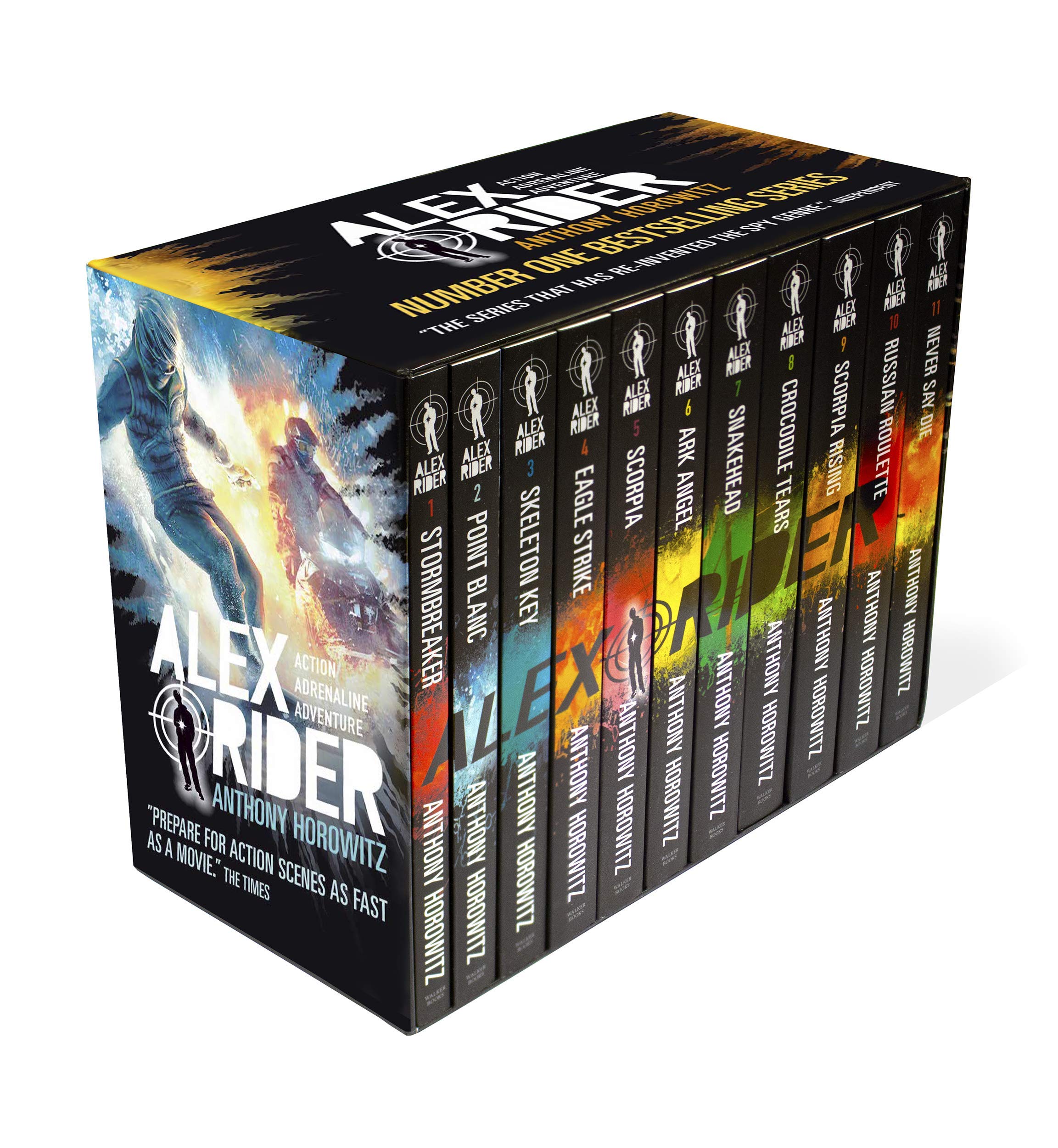Alex Rider 11 Books Collection Set by Anthony Horowitz - front cover of the paperback box set, ages 9-14