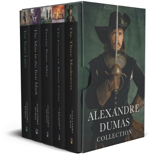 Alexandre Dumas 5 Books Collection Set paperback box set front cover featuring The Three Musketeers and The Count of Monte Cristo