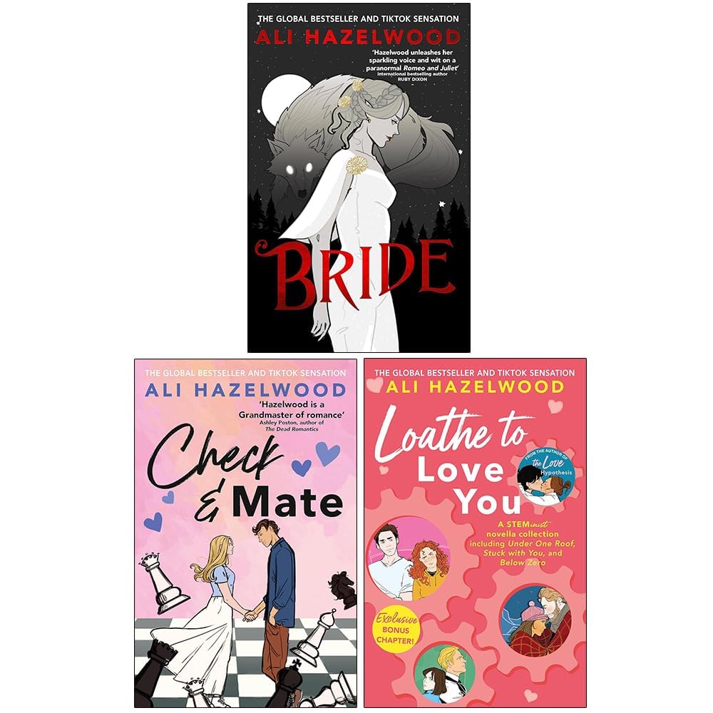 Ali Hazelwood 3 Books Collection Set paperback front cover featuring Bride, Check & Mate, and Loathe to Love You