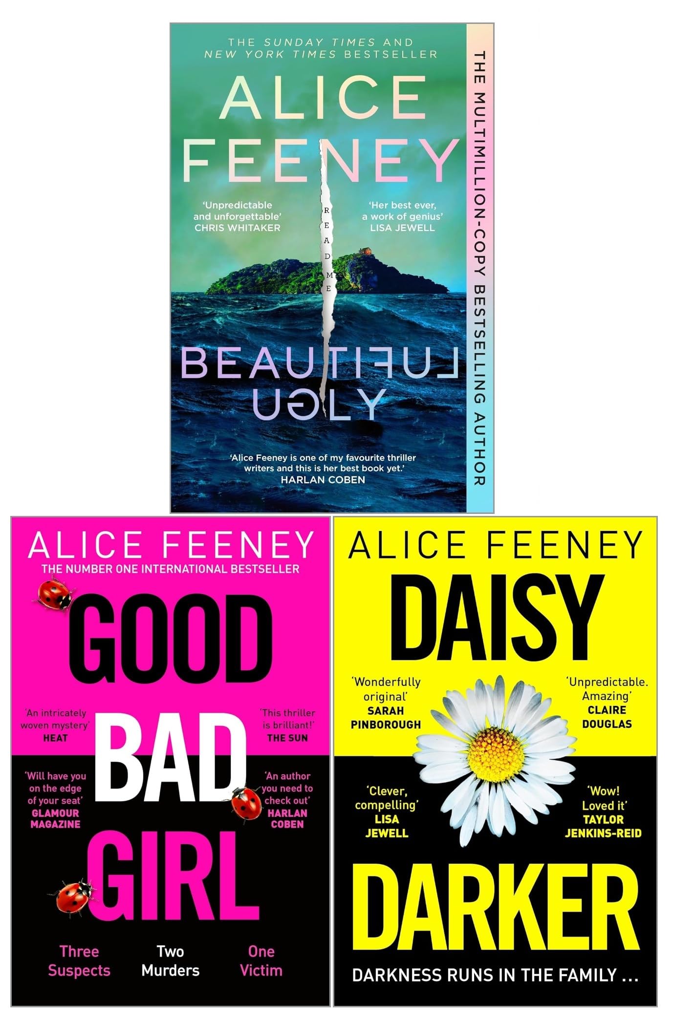 Alice Feeney 3 Books Collection Set paperback cover image featuring Beautiful Ugly, Daisy Darker, and Good Bad Girl