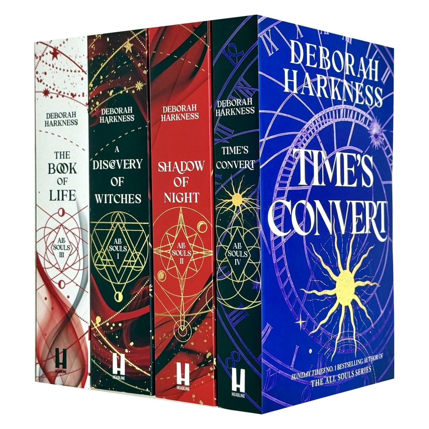 All Souls Series 4-book paperback collection set by Deborah Harkness, front covers stacked together.