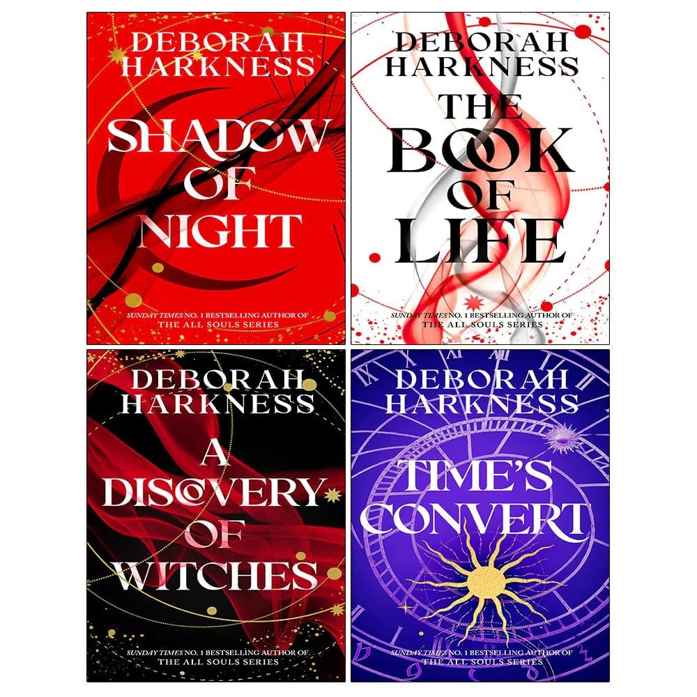 All Souls Series 4-book paperback collection set by Deborah Harkness, showing front covers of A Discovery of Witches, Shadow of Night, The Book of Life, and Time's Convert