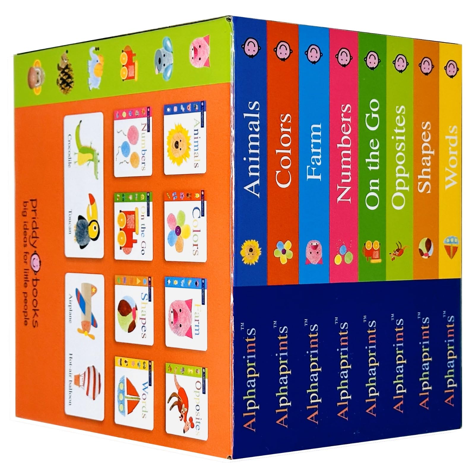 Alphaprints Library 8-book board book box set front cover by Roger Priddy, Ages 0-3