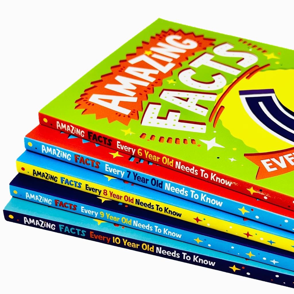 Back covers of the five Amazing Facts paperbacks showing age-banded titles from 6 to 10 years old
