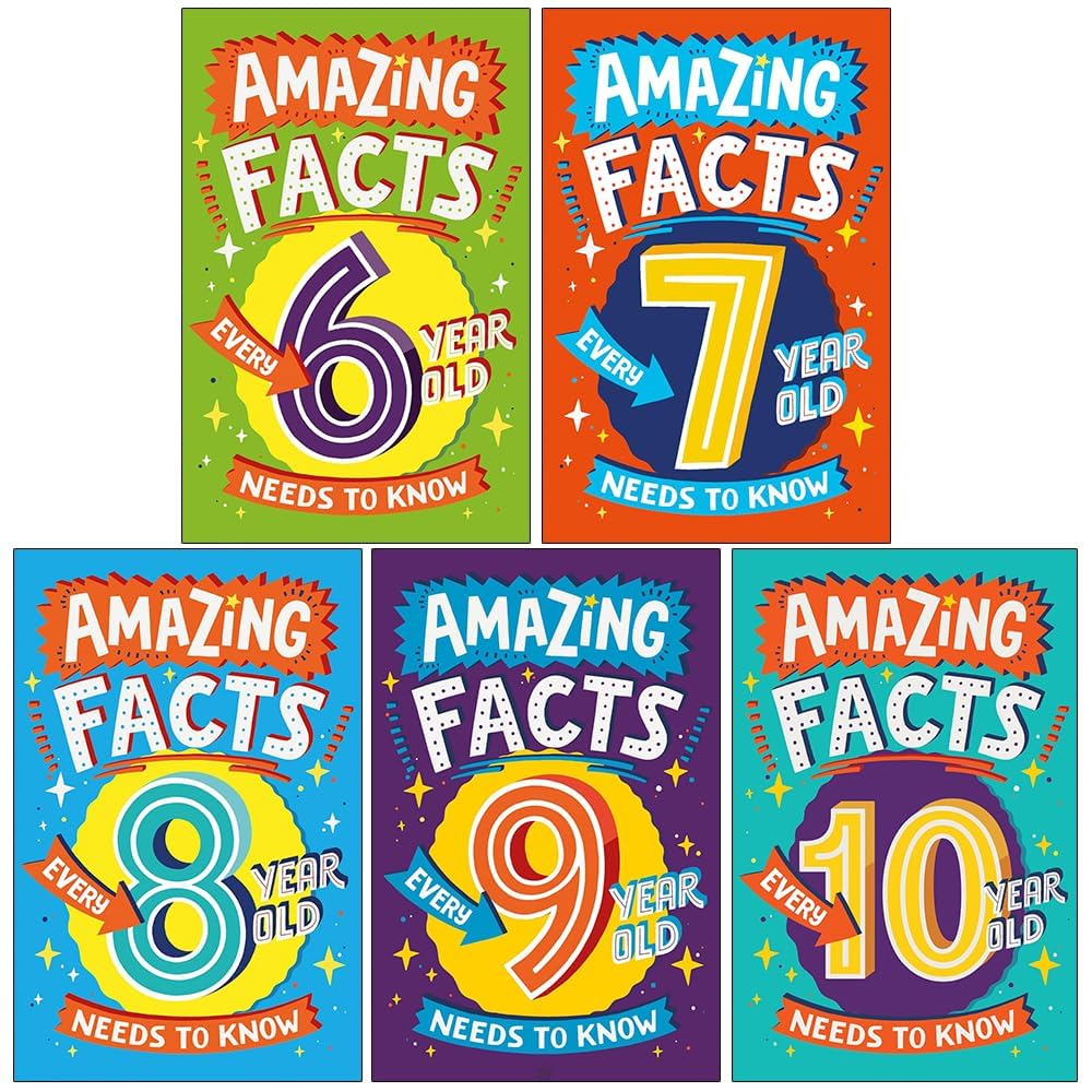 All five Amazing Facts books fanned out to display their colorful, fact-packed covers side by side