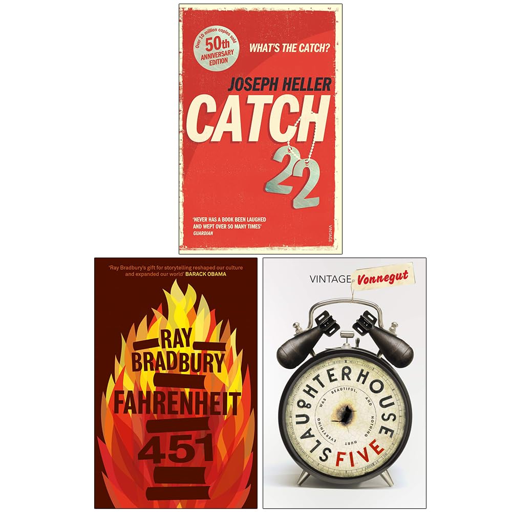 American Classics 3-book paperback collection set — front cover of the full American Classics 3-book paperback set — Fahrenheit 451, Slaughterhouse-Five, Catch-22 by Bradbury, Vonnegut & Heller