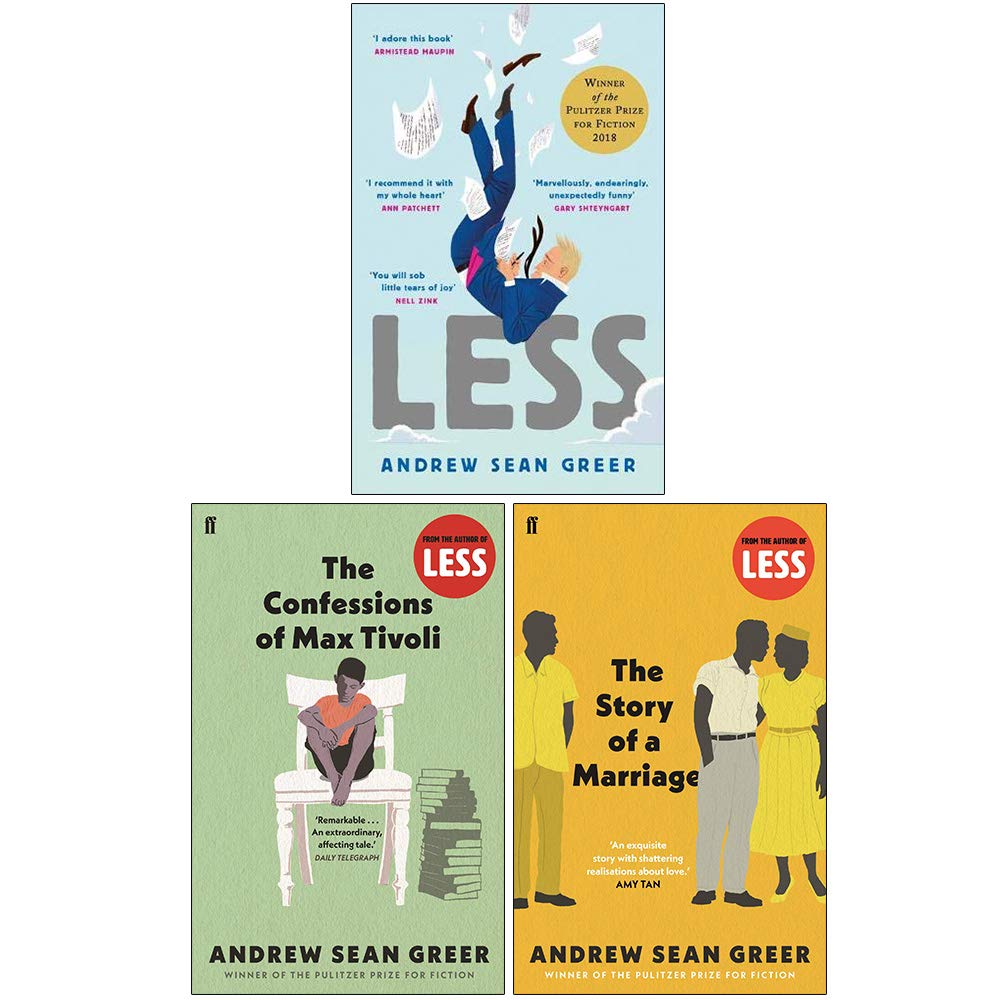 Andrew Sean Greer Collection 3 Books Set paperback front cover, featuring Less, The Confessions of Max Tivoli, and The Story of a Marriage
