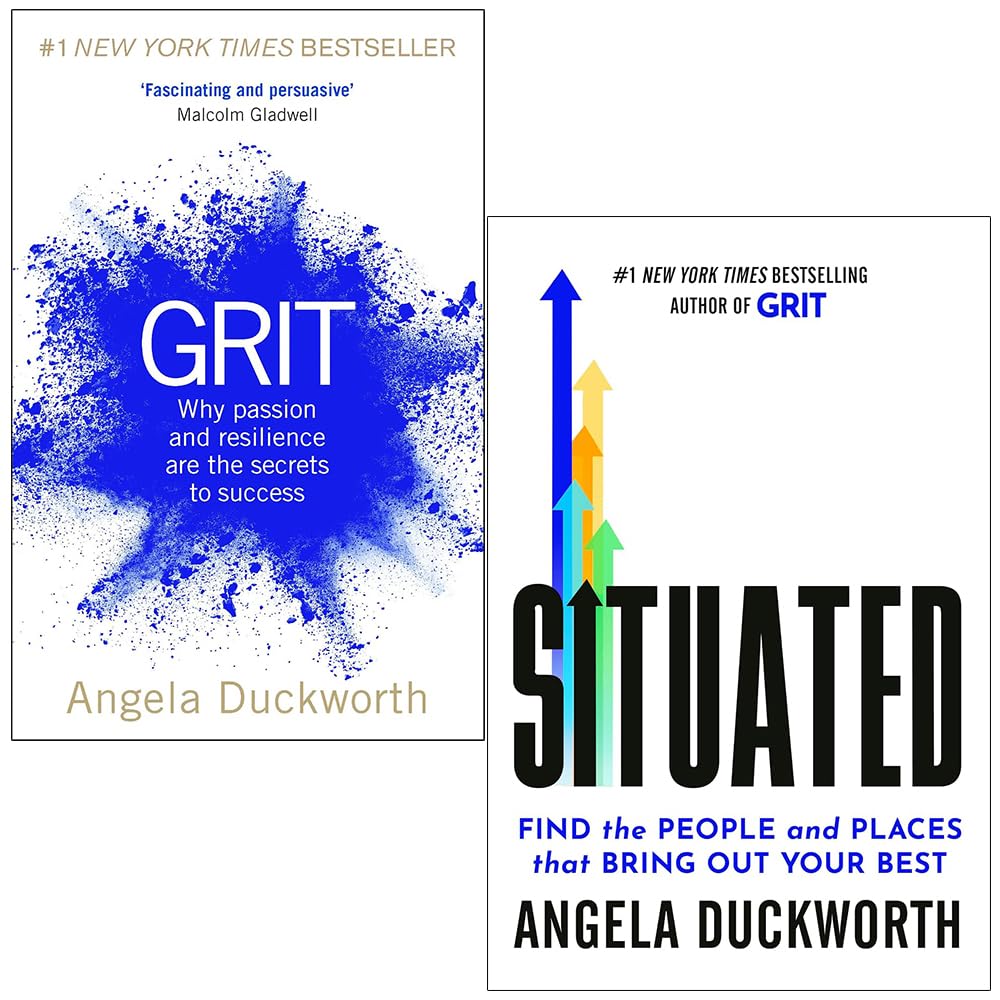 Front covers of Angela Duckworth's Grit and Situated paperback 2 books collection set