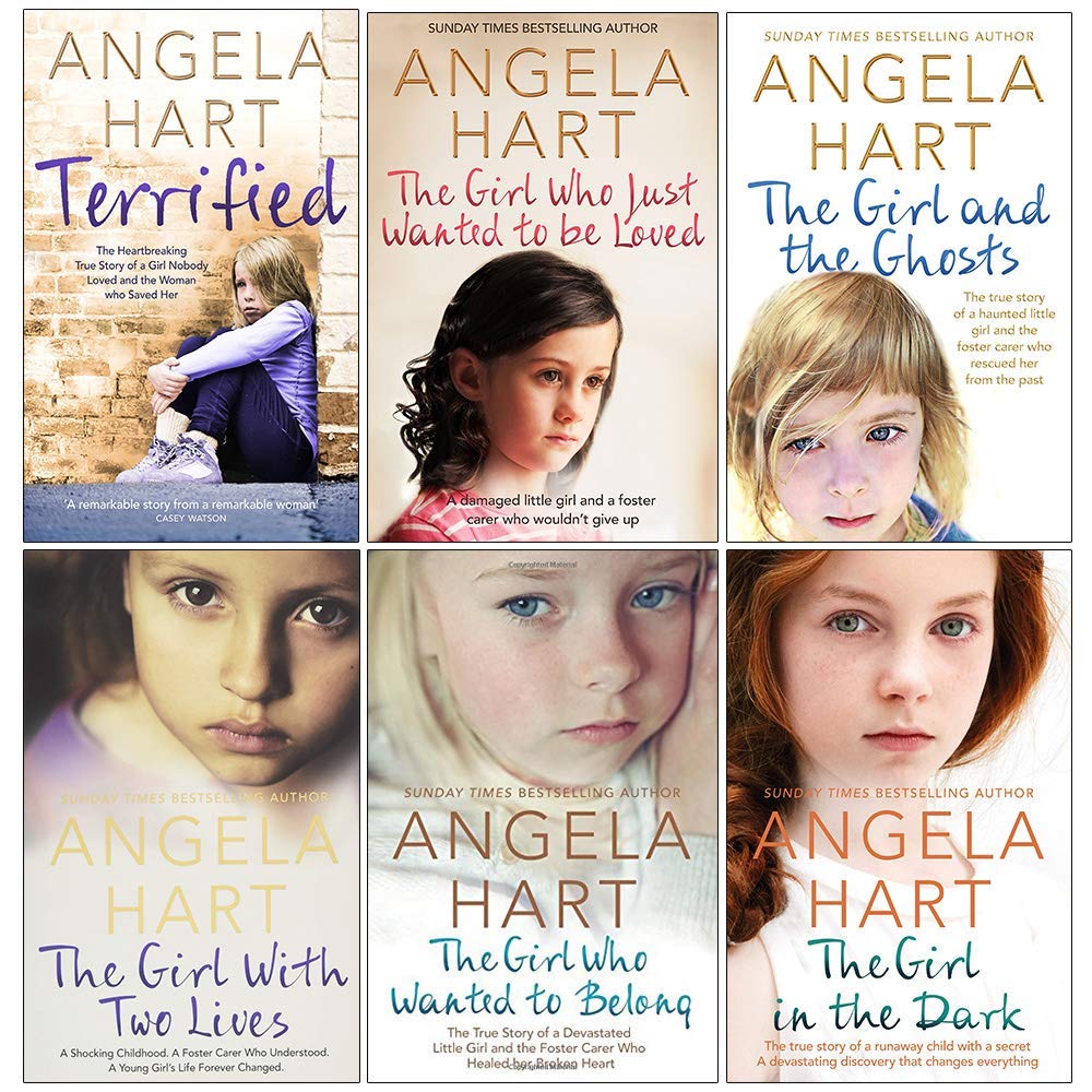 Angela Hart Tales of Life as a Foster Carer paperback books stacked together, highlighting the author's name and series branding.