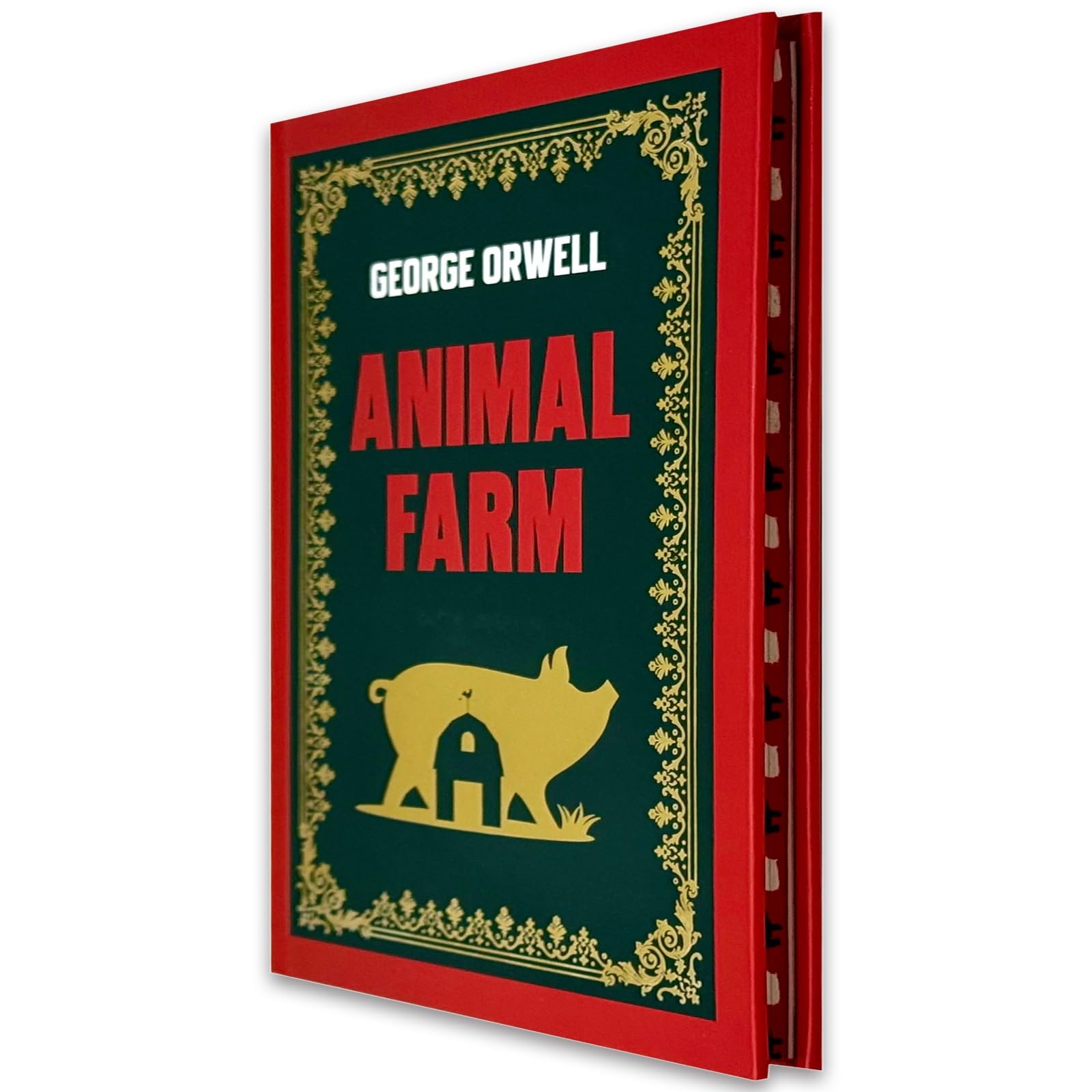 Front cover of Animal Farm by George Orwell, deluxe hardcover collector's edition with decorative cover art