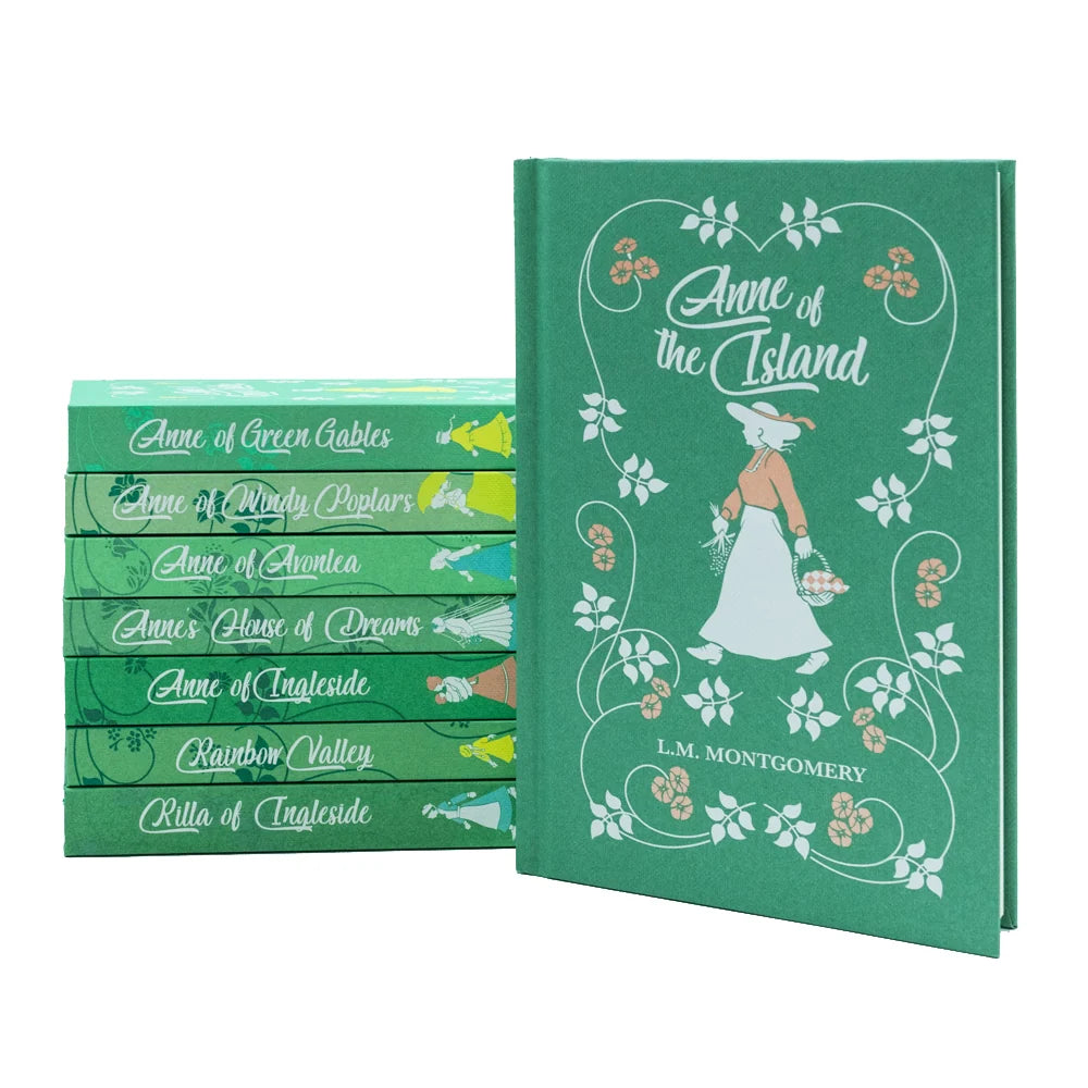Anne of Green Gables hardback books fanned out showing colorful cover artwork for all 8 titles