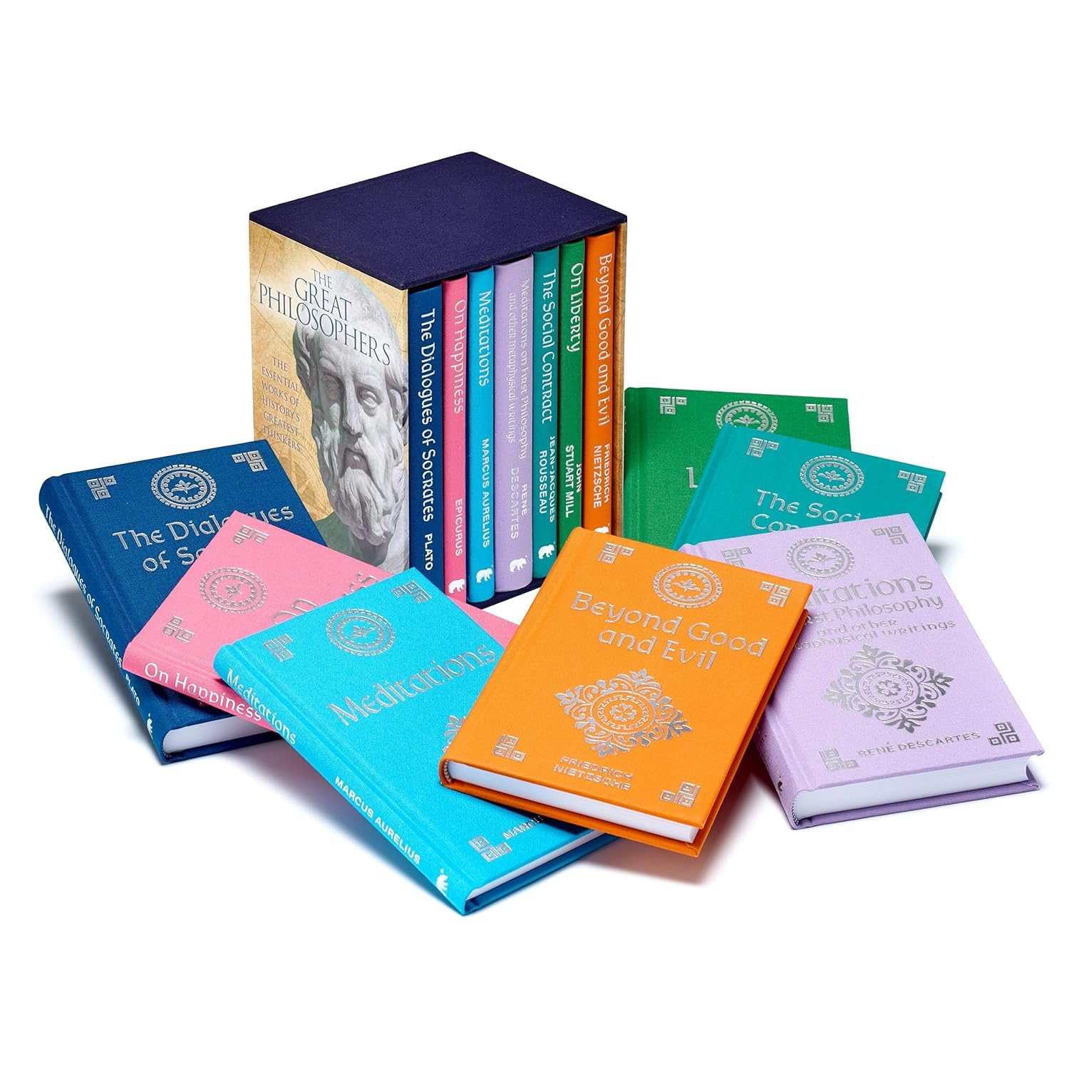 Close-up of the clothbound hardback covers with gold embossing from the Arcturus Collector's Classics philosophy set