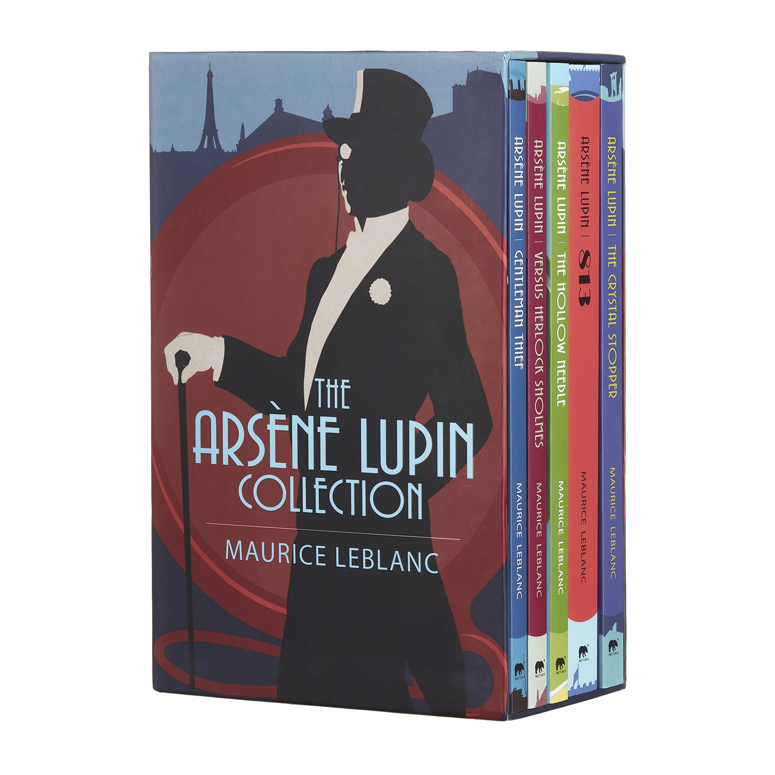 Arsène Lupin Collection by Maurice Leblanc 5-book paperback box set front cover artwork showing the full classic crime fiction set