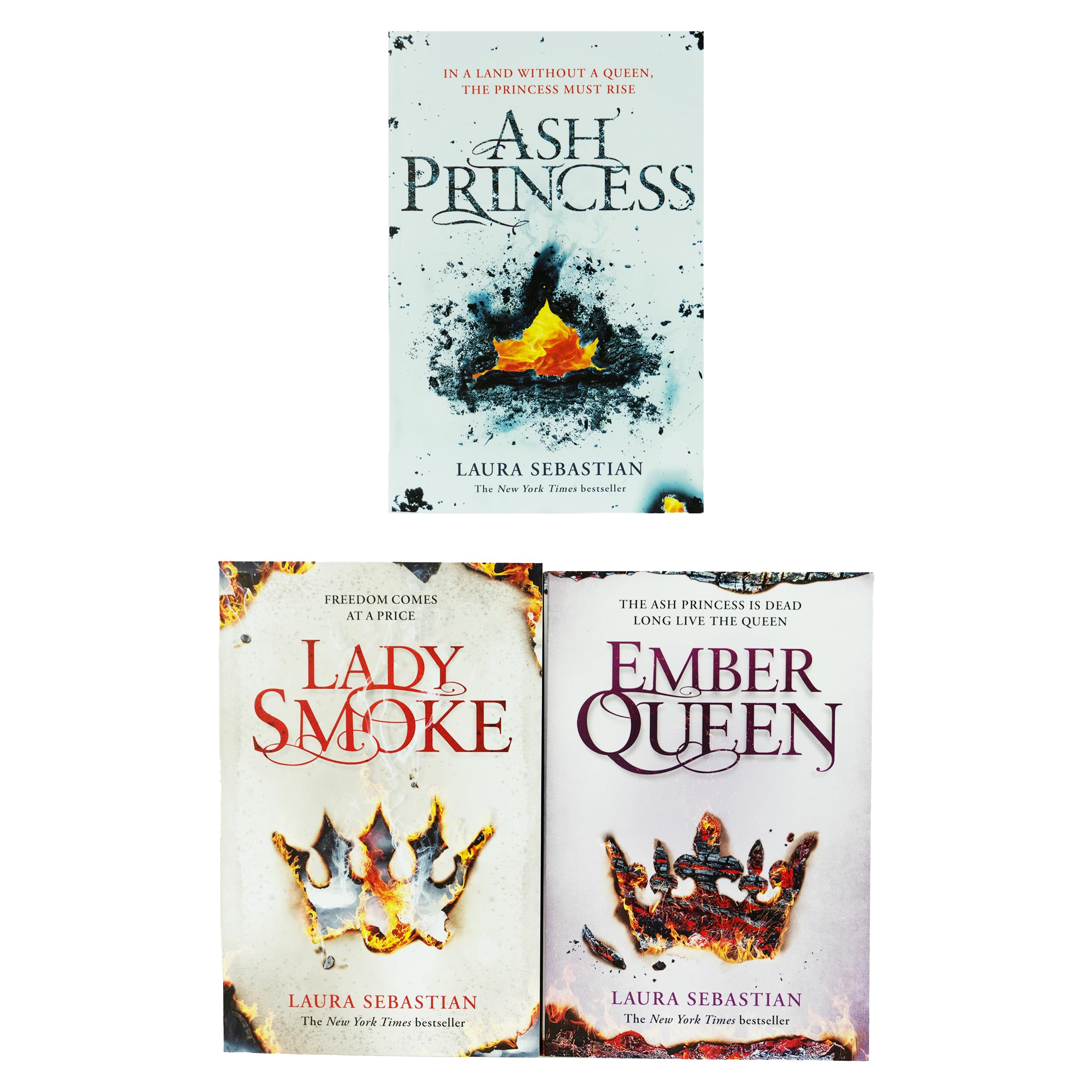 Ash Princess Trilogy 3 book paperback set by Laura Sebastian, close-up of fantasy cover artwork and titles.