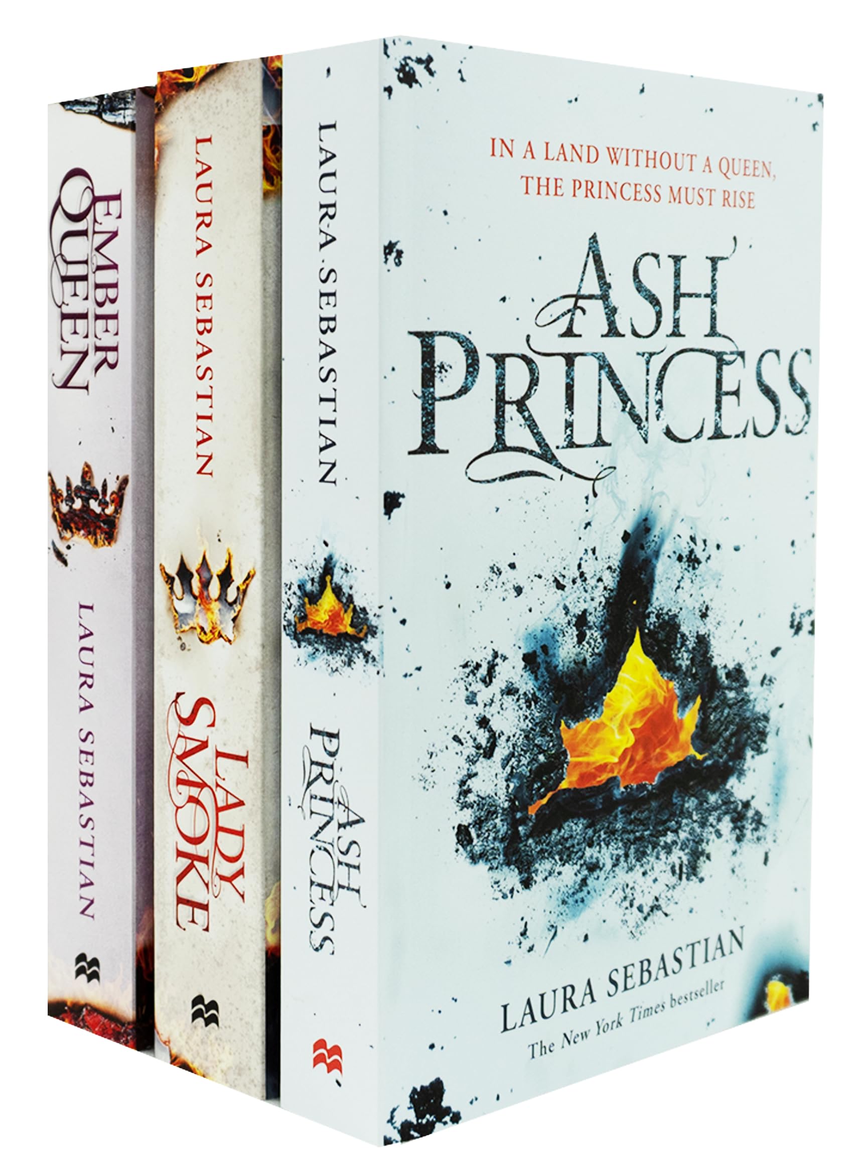 Ash Princess Trilogy by Laura Sebastian 3 books collection set, front covers of Ash Princess, Lady Smoke, and Ember Queen paperbacks.