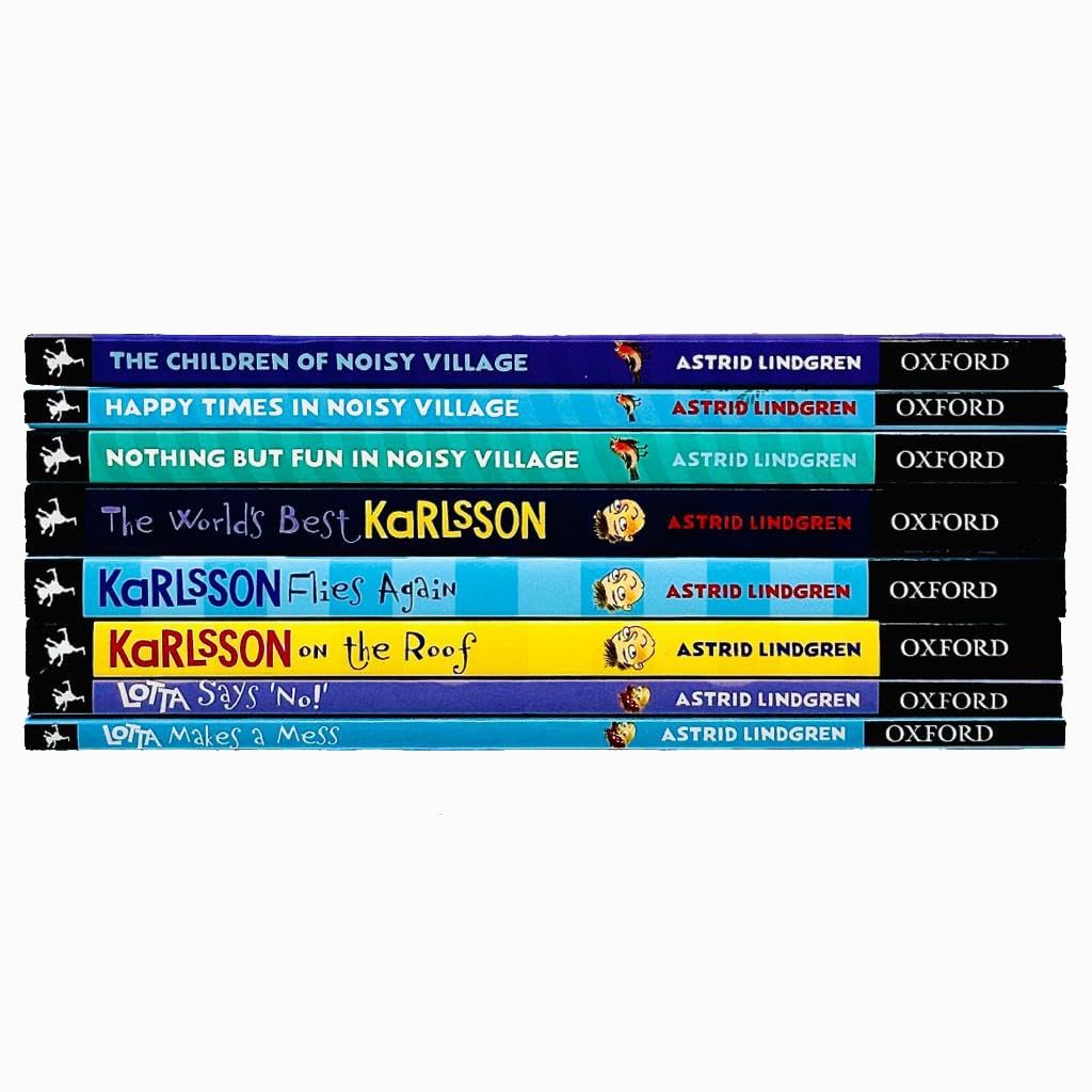 Back cover of the Astrid Lindgren Collection 8 Books Set with book descriptions and age range