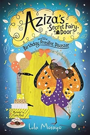 Close-up of the Aziza's Secret Fairy Door and the Ice Cat Mystery and Birthday Present Disaster paperback covers.