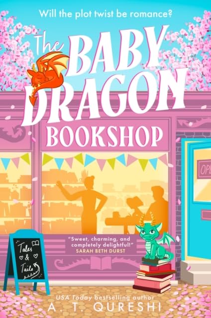 Close-up of The Baby Dragon Bookshop paperback cover art featuring Emmy and her baby dragon companion