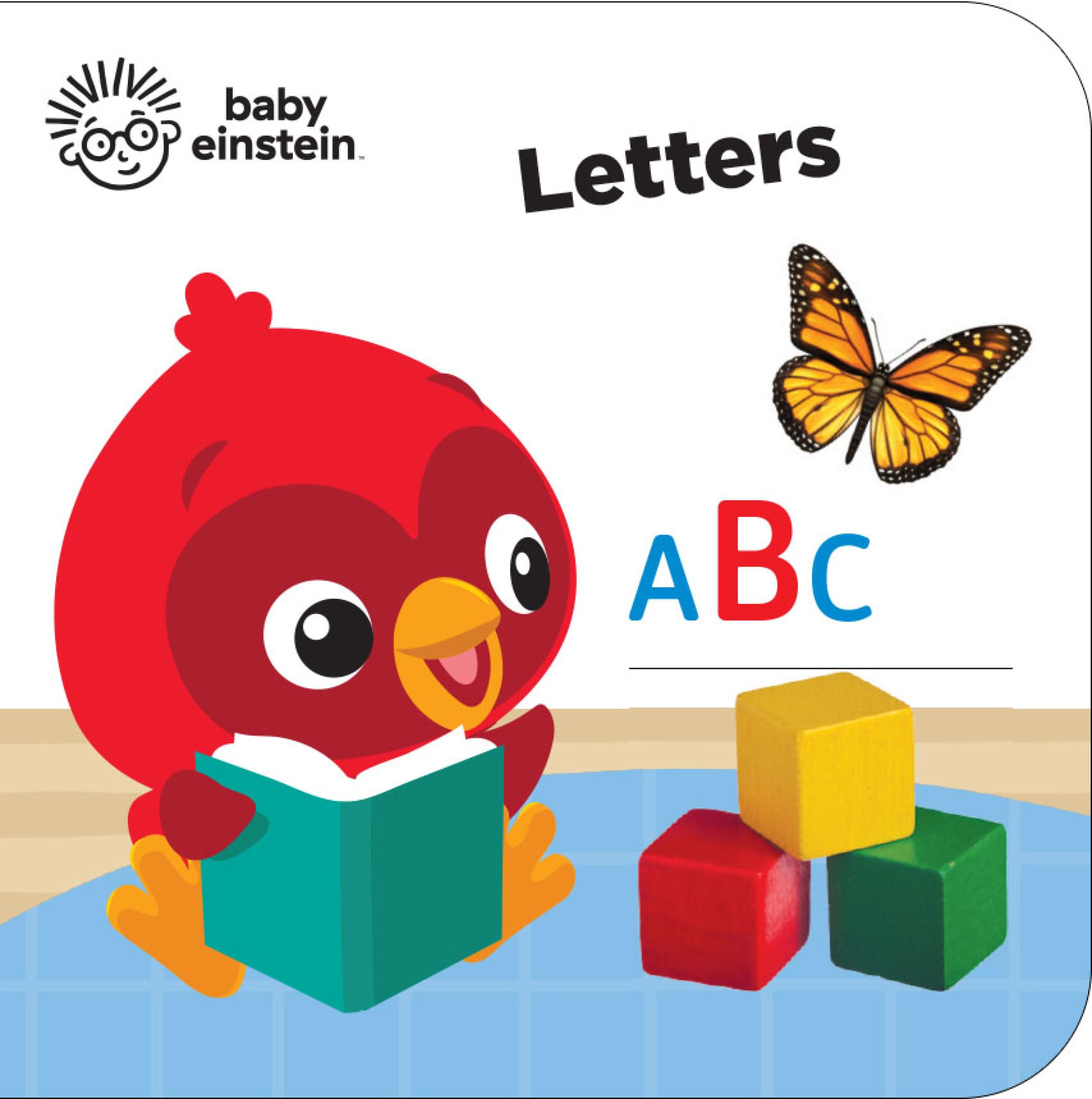 Inside page spread of a Baby Einstein farm board book showing colorful animal illustrations and simple text