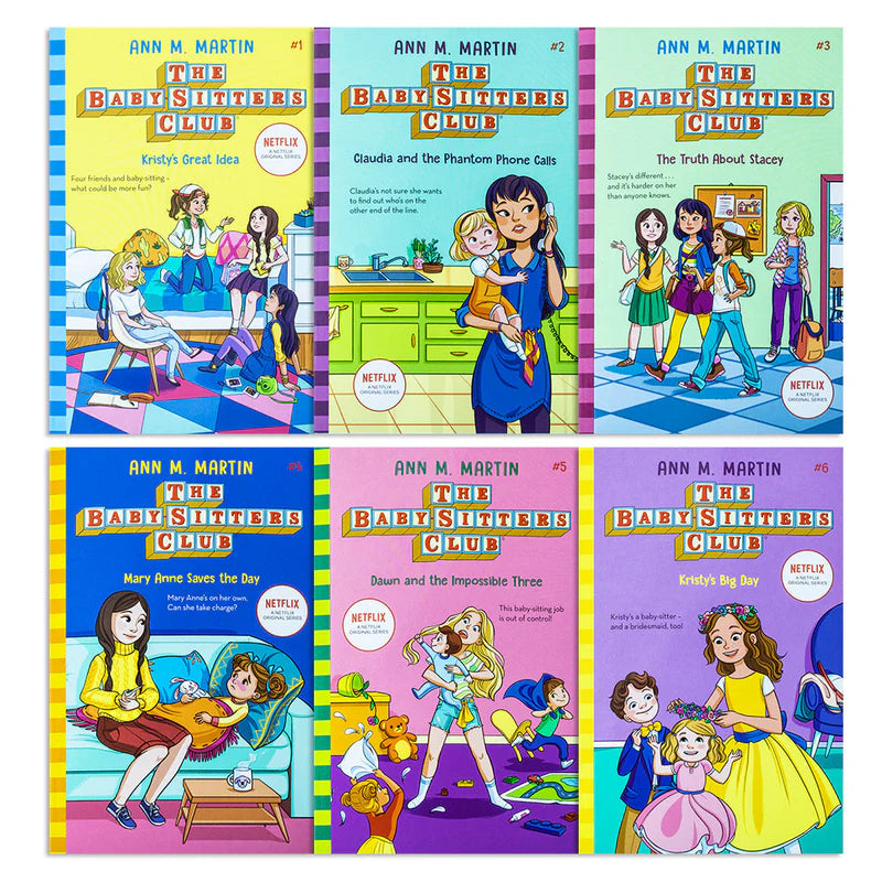 All six Baby-Sitters Club Netflix Edition paperback books fanned out showing individual covers