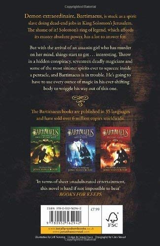 Inside page spread from the Bartimaeus Sequence paperback showing Jonathan Stroud's writing style