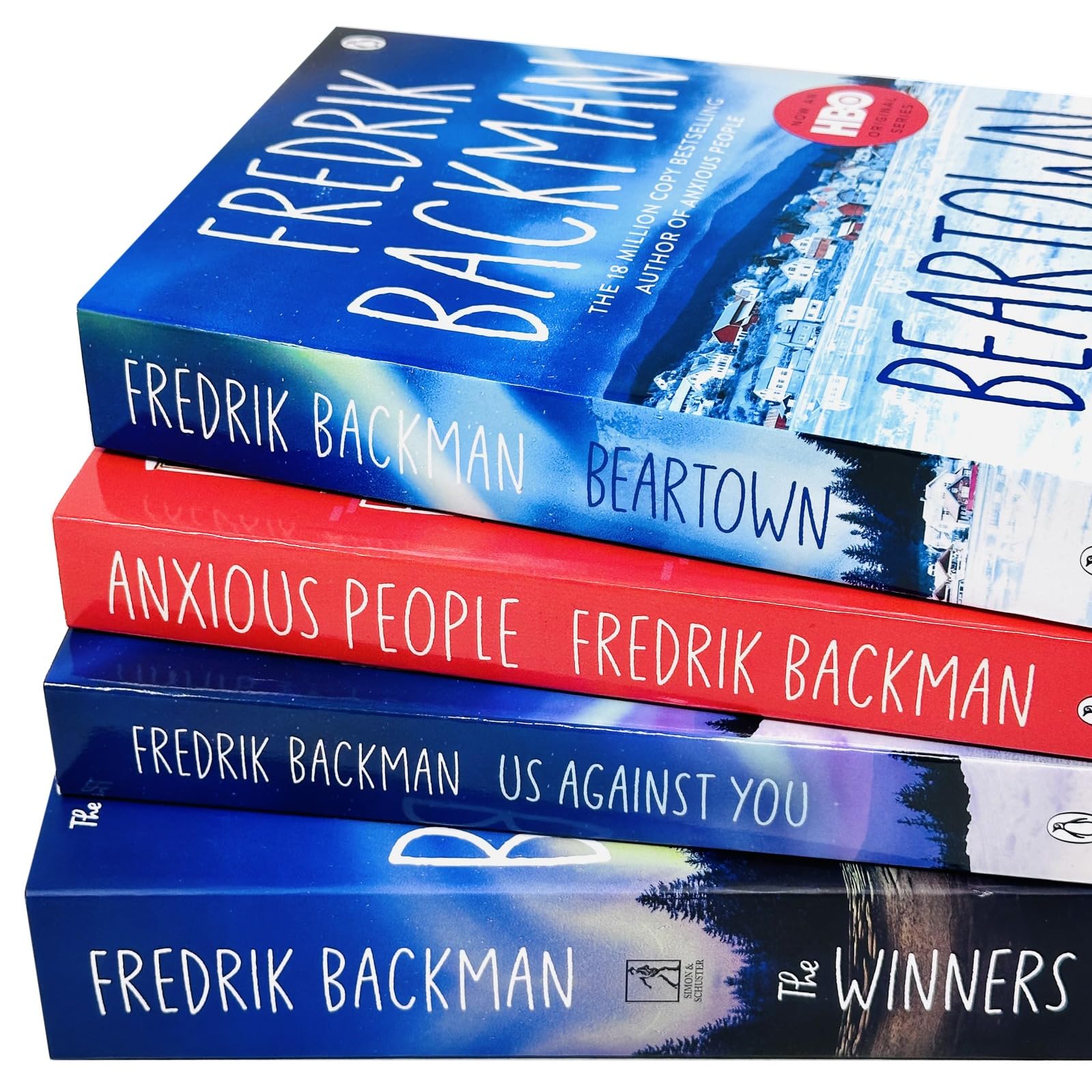 Anxious People paperback cover by Fredrik Backman, included in the 4-book Beartown collection set