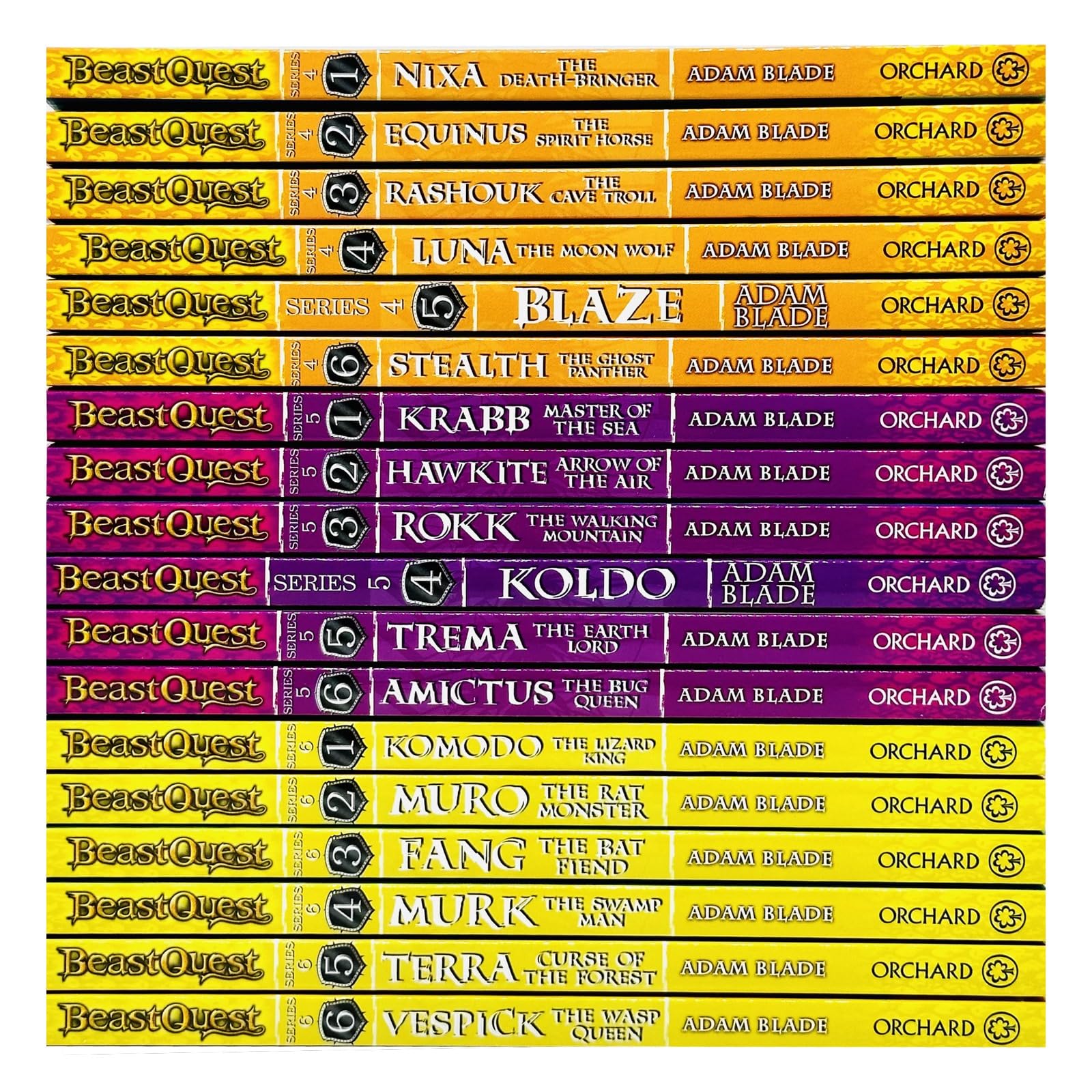 Beast Quest Series 4-6 Collection, full set of 18 paperback books fanned out showing all covers