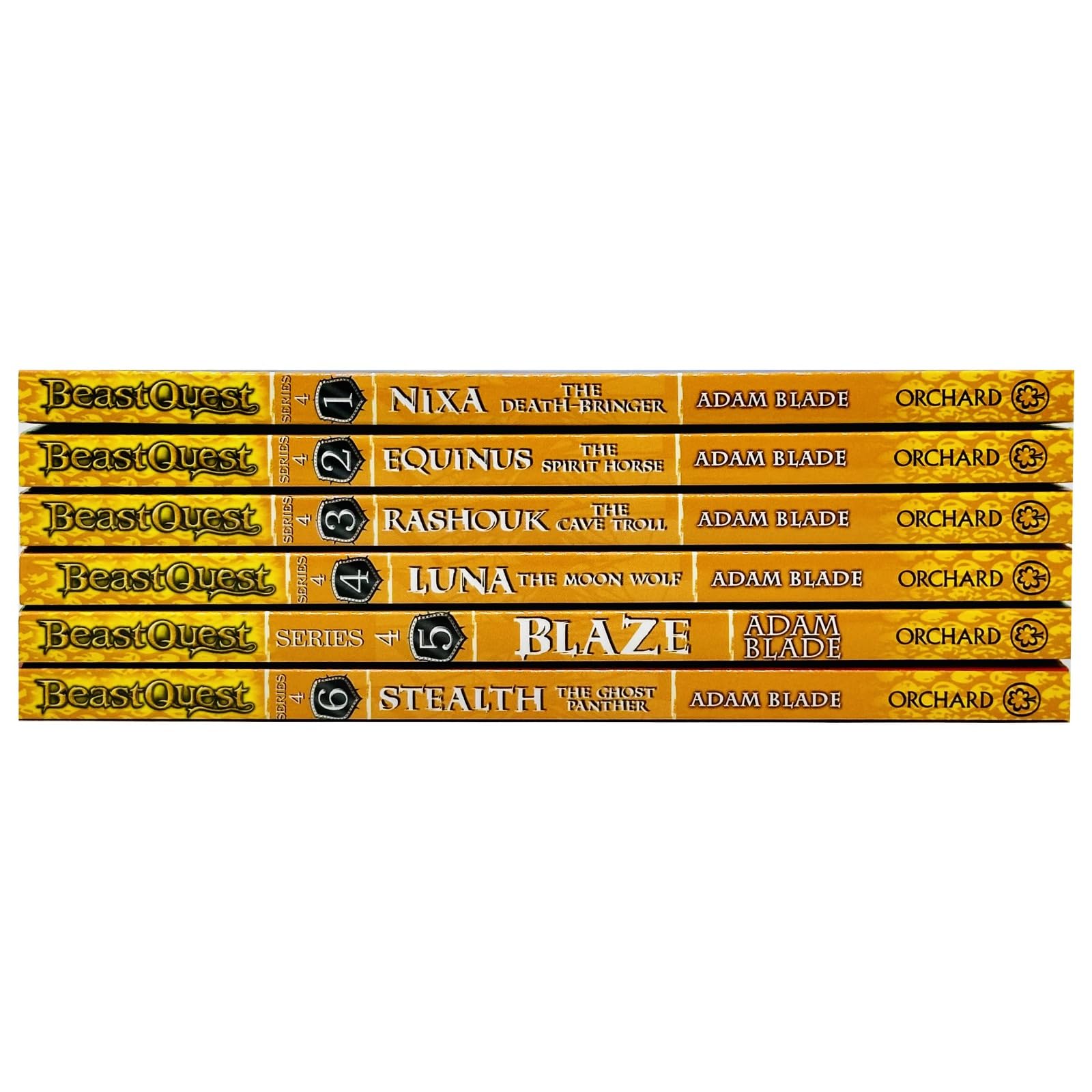 Beast Quest Series 4 paperback set showing all six book spines and covers fanned out