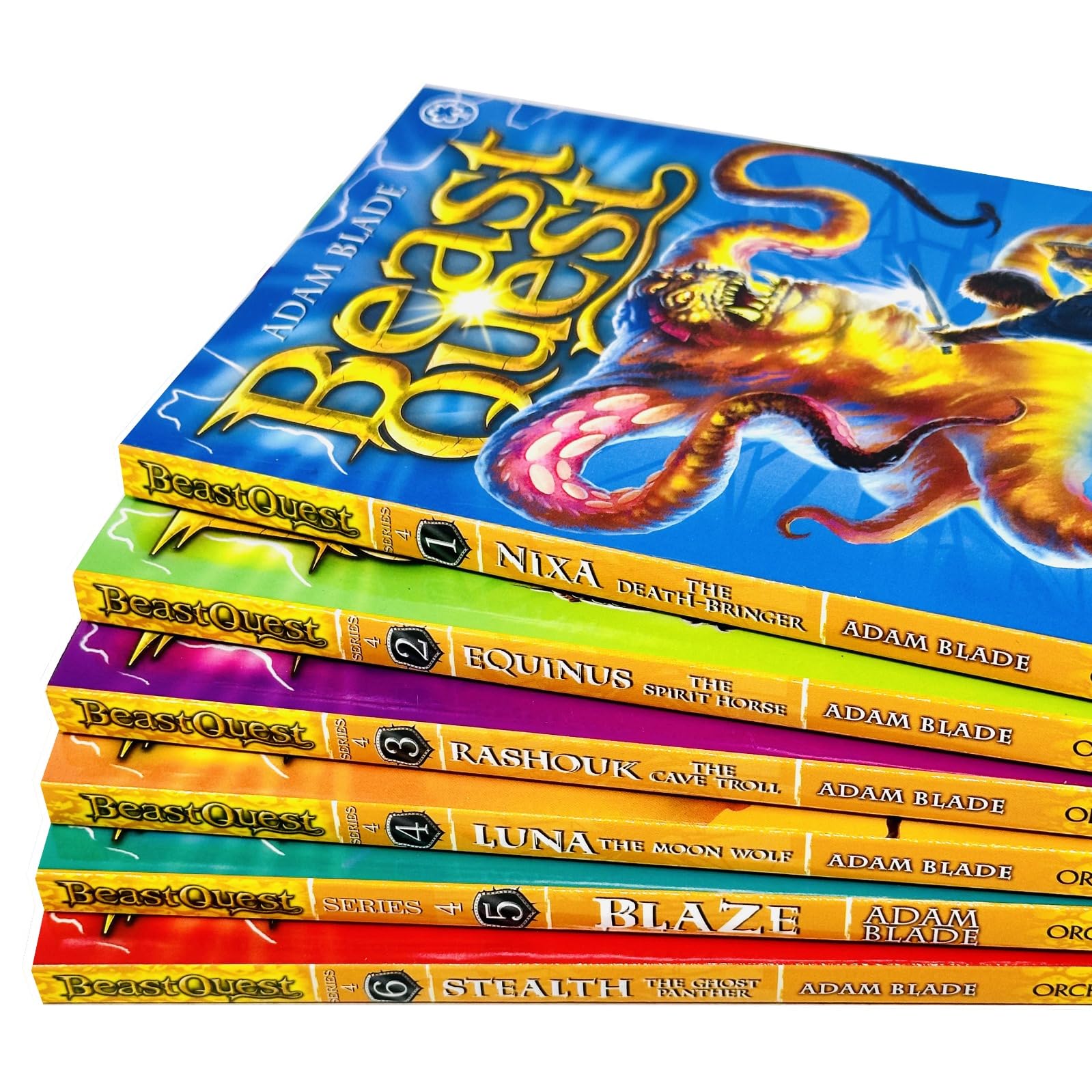 Back cover of Beast Quest Series 4 paperback book with blurb and Ghost Beast artwork